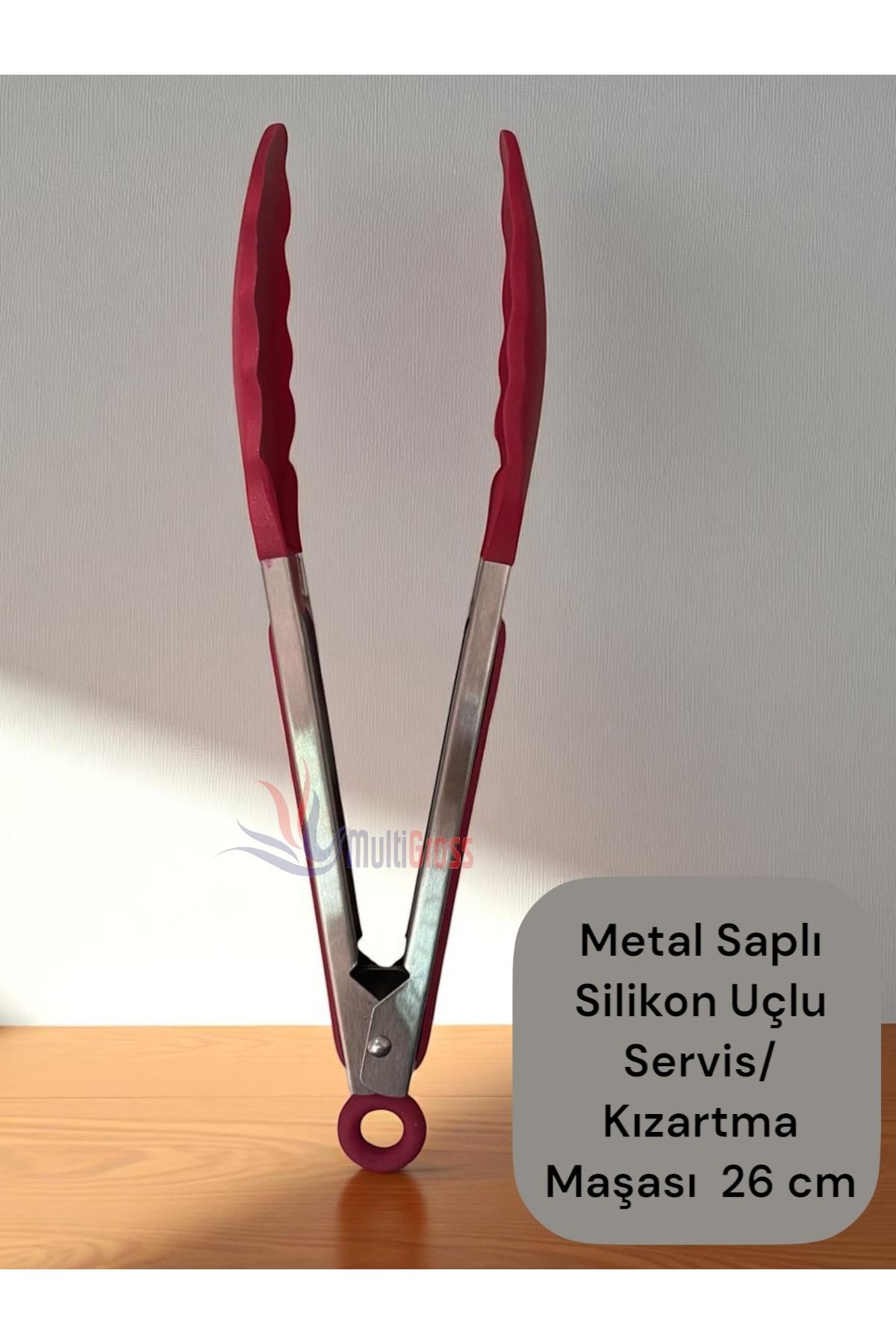 Multiamo Silikon Uçlu Siyah Metal Kızartma Maşası / Servis Maşası