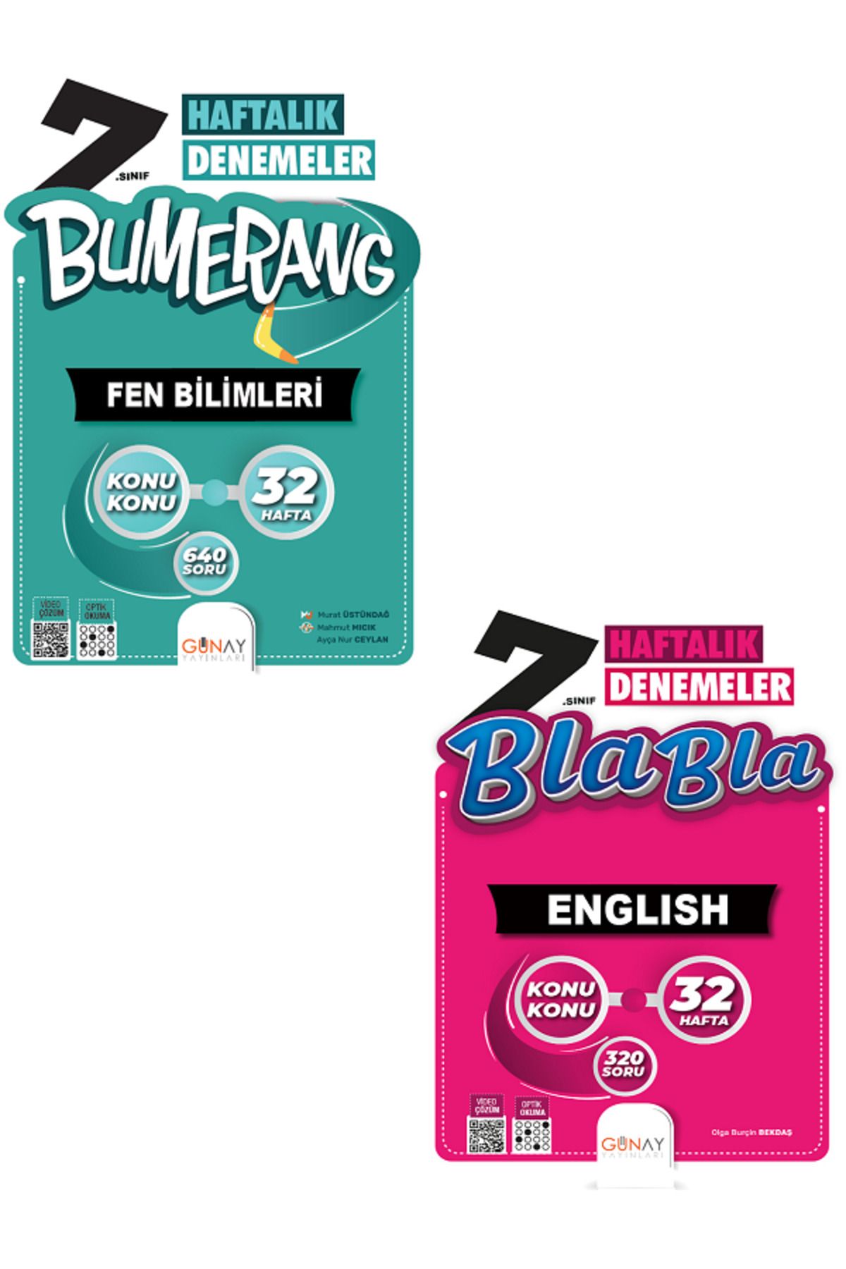 Evrensel İletişim Yayınları 7.Sınıf Günay Bumerang Fen Bilimleri + İngilizce 32 Haftalık Denemeler / Konu Konu / 2 KİTAP SET