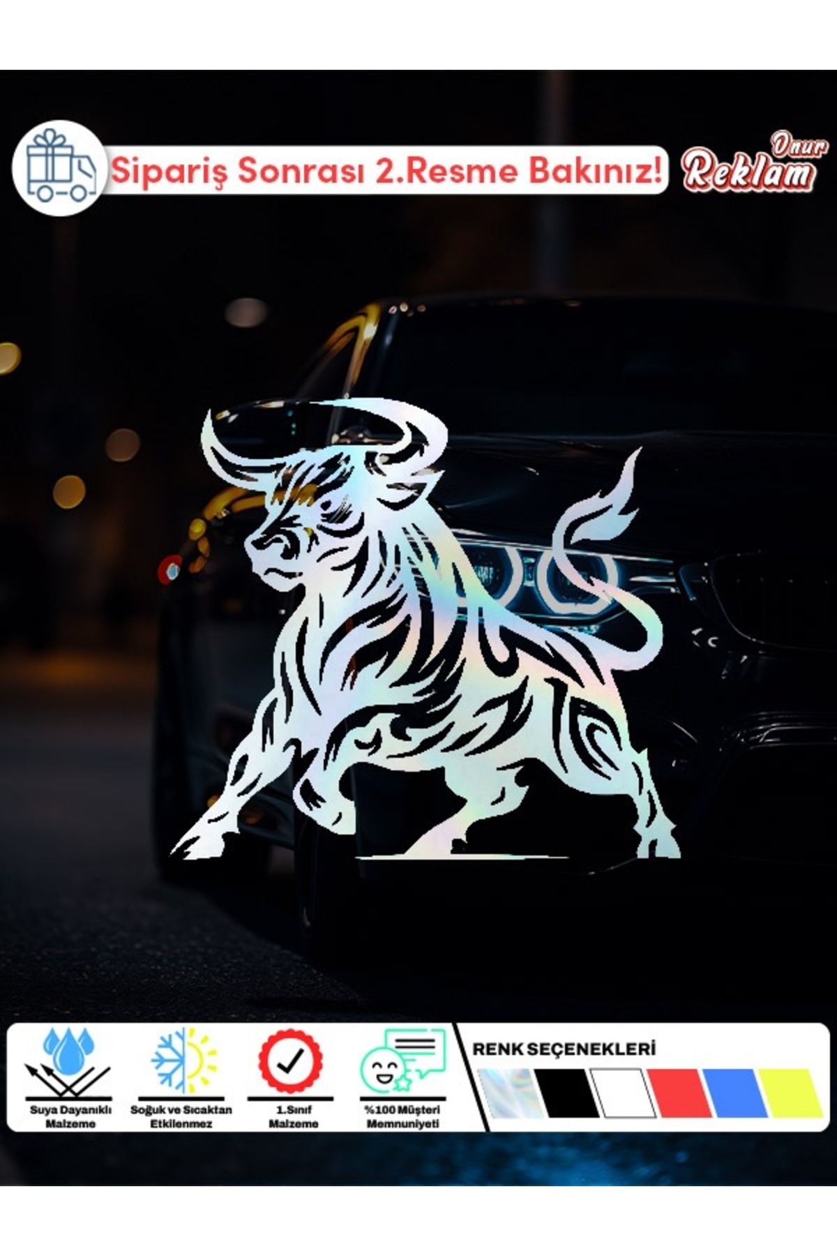 Onur Reklam Boğa Figürlü Araba Stickerı – 30x27 cm | Suya Dayanıklı, Modifiye Vinil Çıkartma