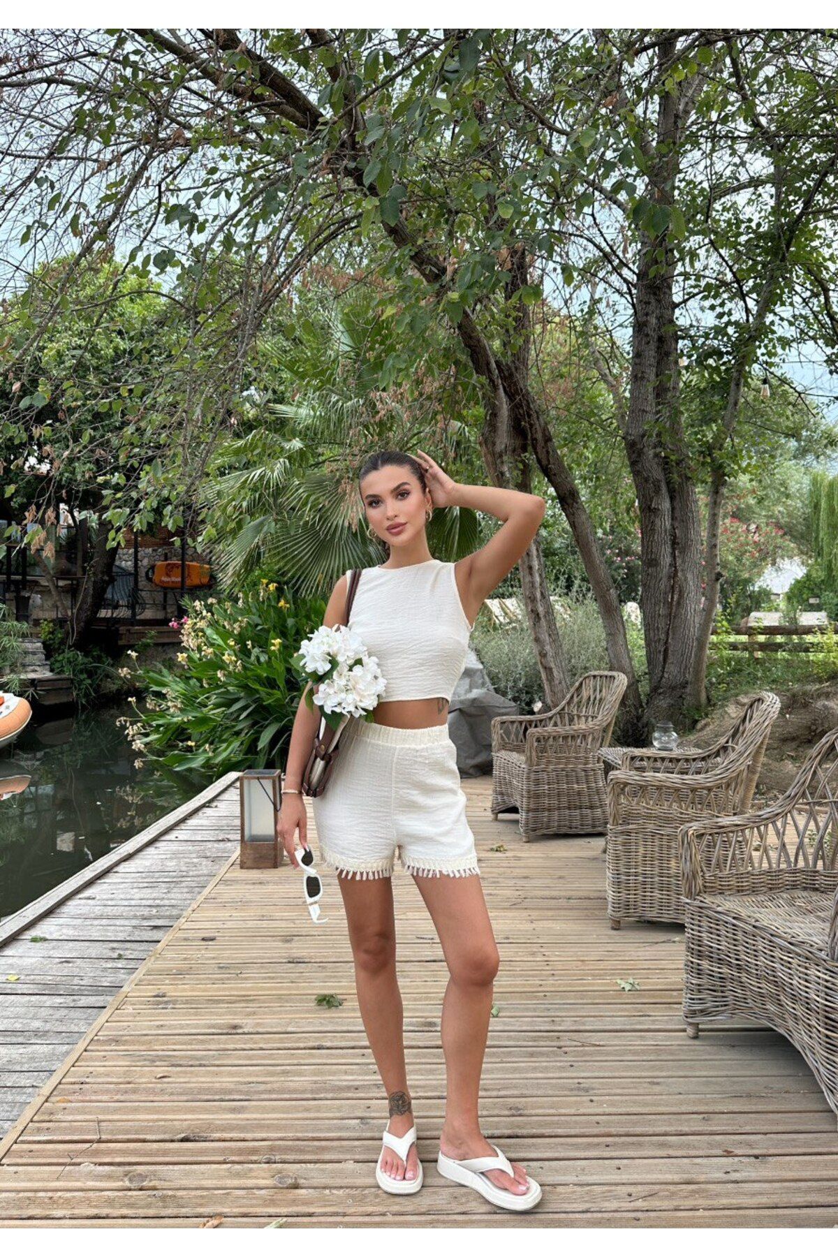 MAUN COLLECTION Marla Şortlu Keten Takım