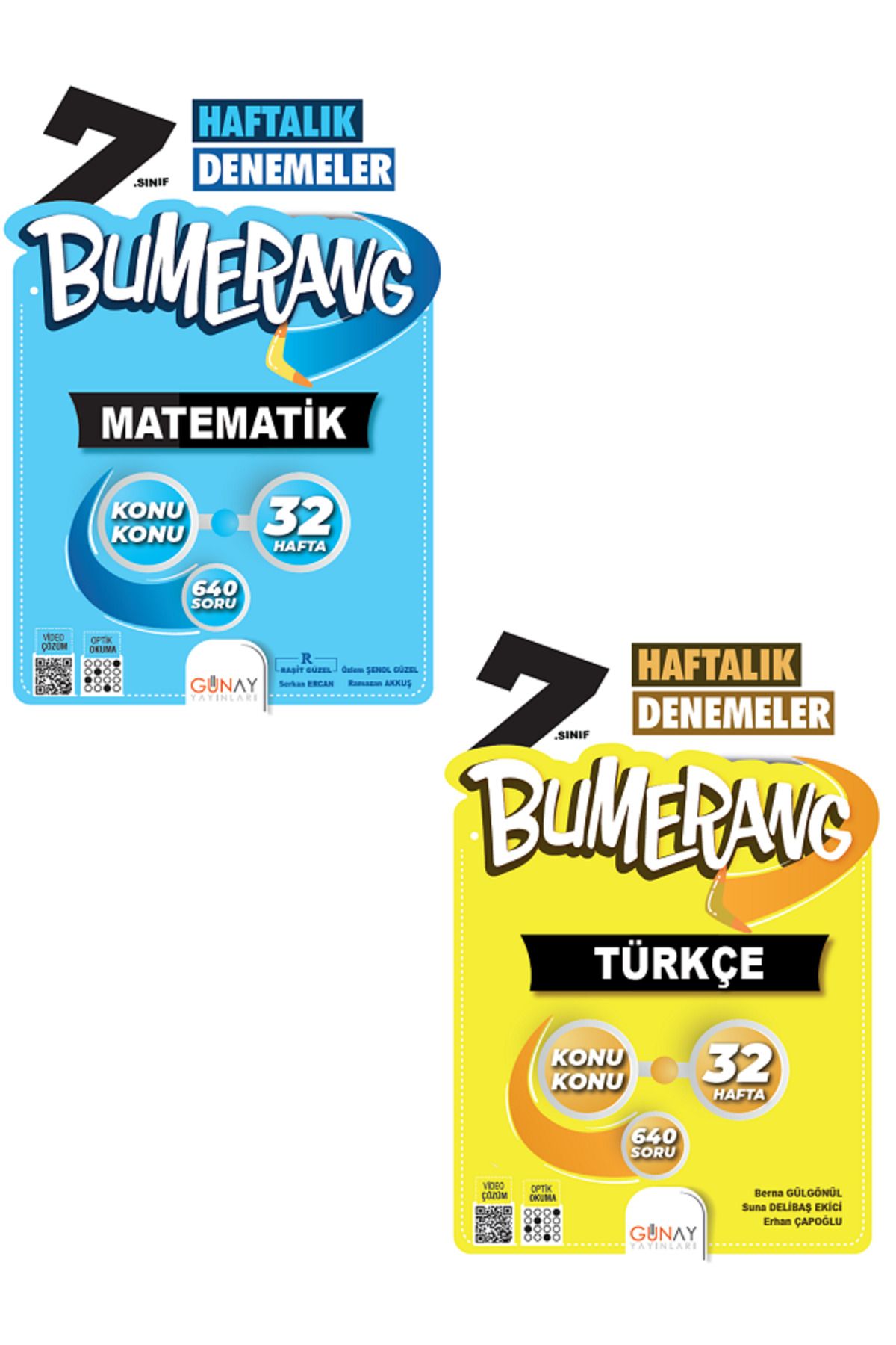 Evrensel İletişim Yayınları 7.Sınıf Günay Bumerang Matematik + Türkçe 32 Haftalık Denemeler / Konu Konu / 2 KİTAP SET