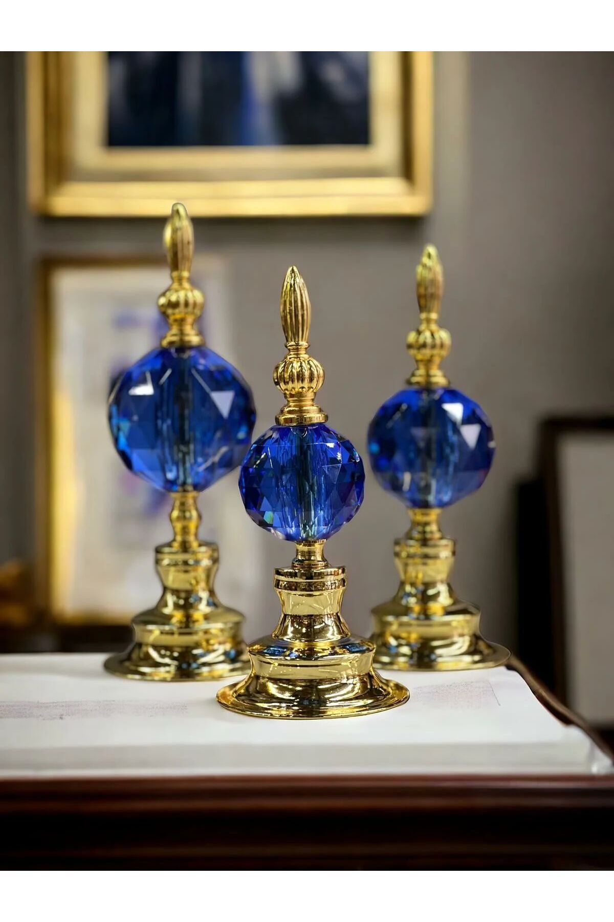 Pario Home 3'lü Dekorlu Kristal Alem Biblo Mavi