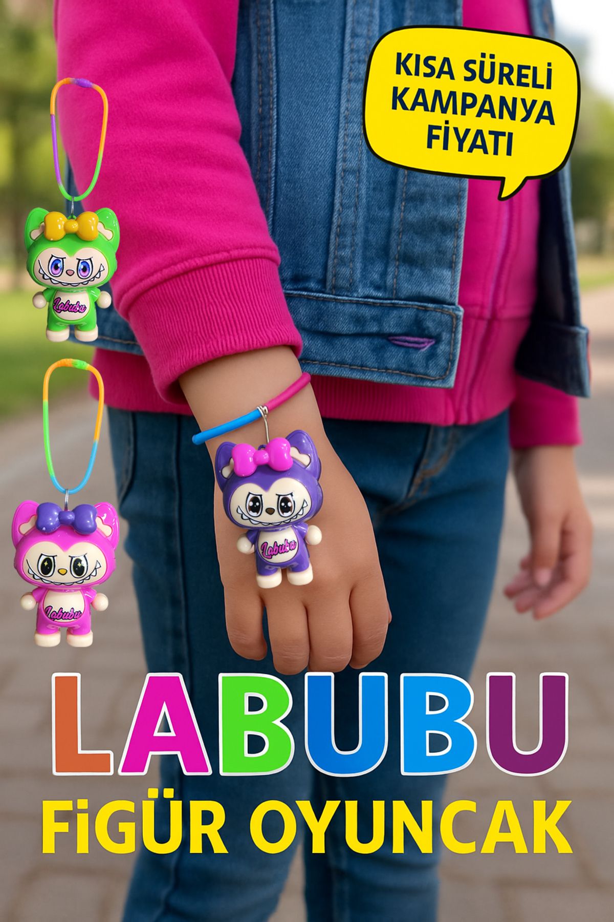 Ayver LABUBU FİGÜR RENKLİ PLASTİK BİLEKLİK SÖKÜLEBİLİR FİGÜR OYUNCAK 1 ADET