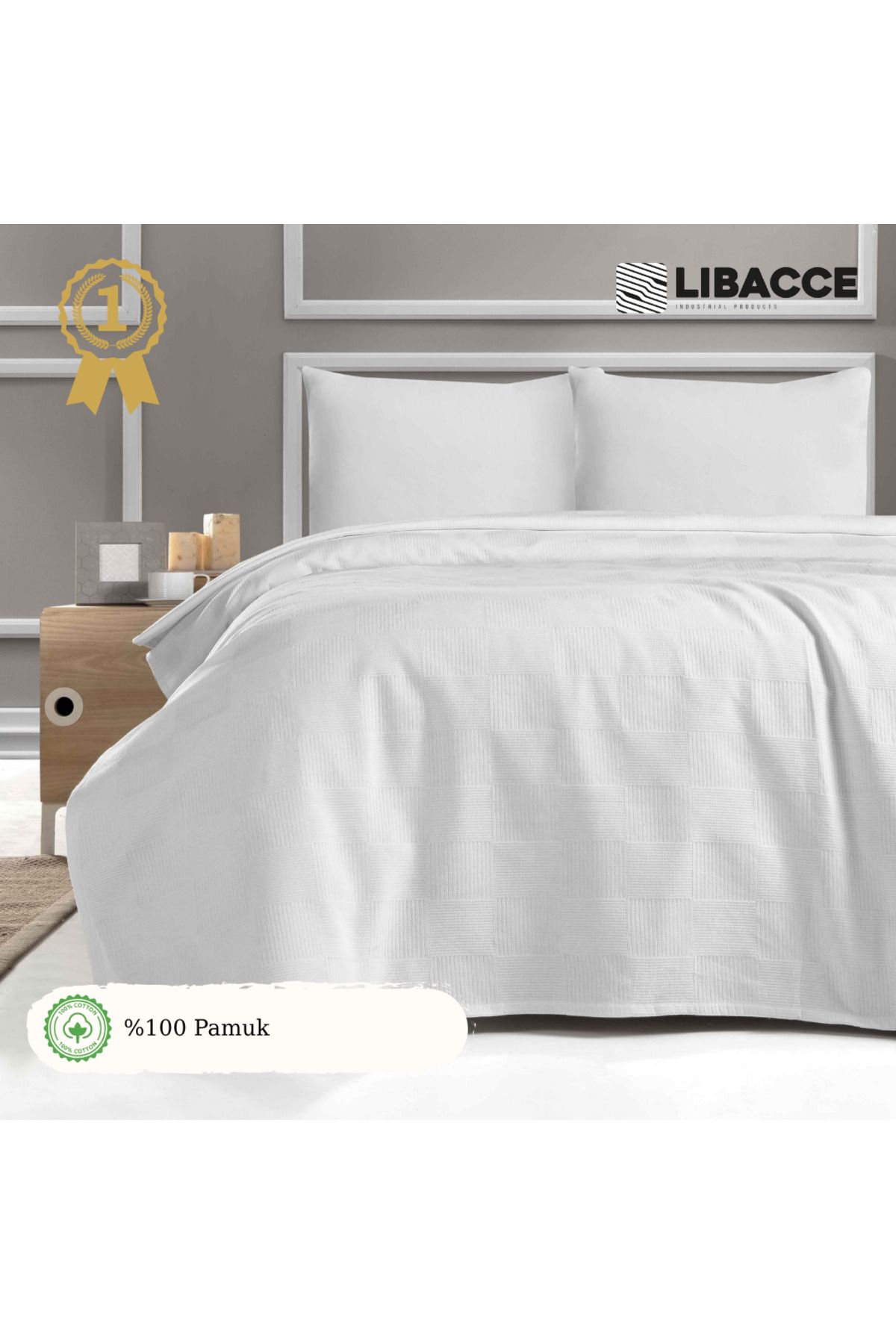 Libacce Industrial Products Çift Kişilik %100 Pamuk Dama Desenli Yatak Örtüsü Otel Tipi Lüx Pike 200x230 cm