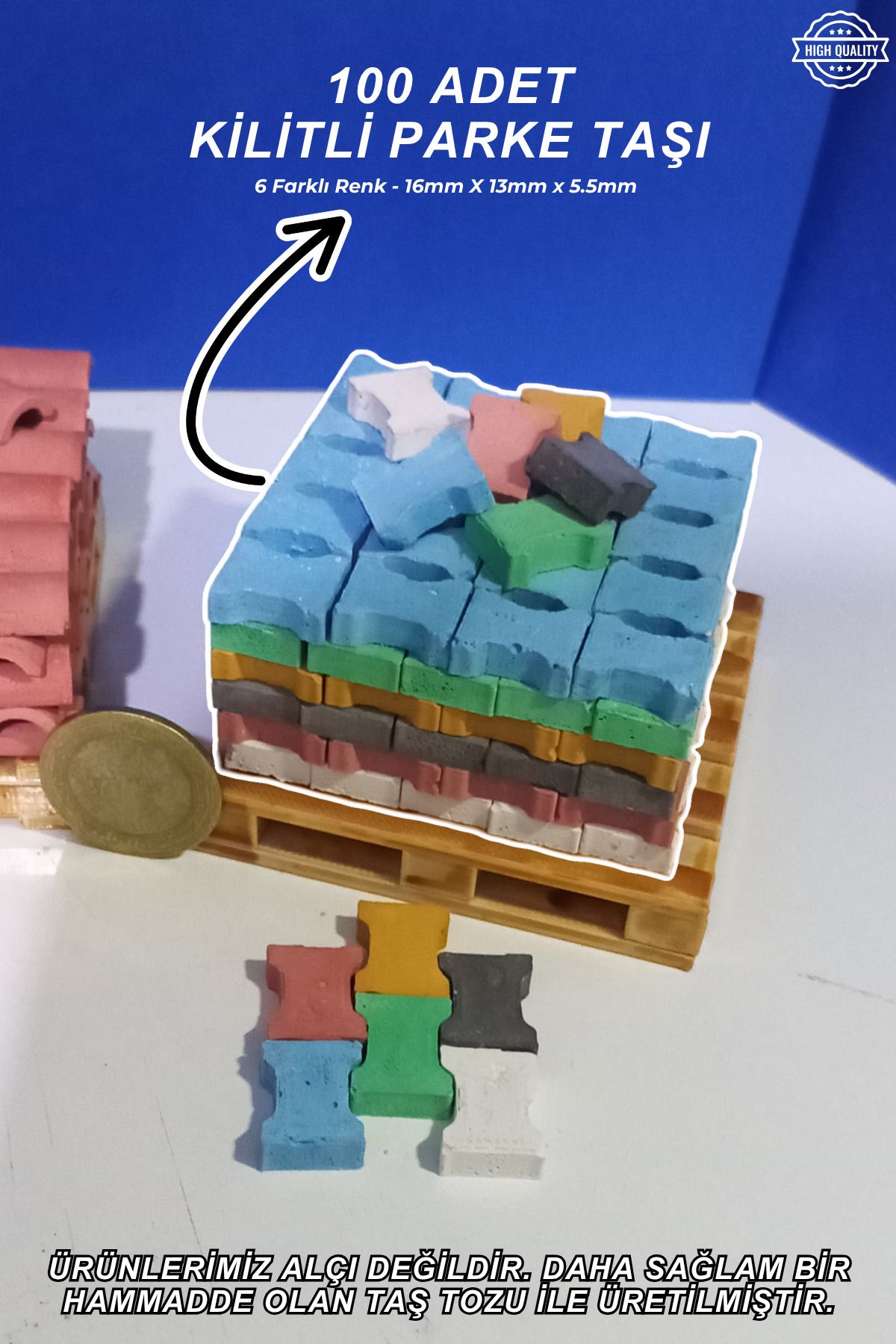 SevindirenŞeyler Mini Parke Taşı 100 Adet Renkli (16 x 13 mm) Diorama, Rölyef, Peysaj vb.