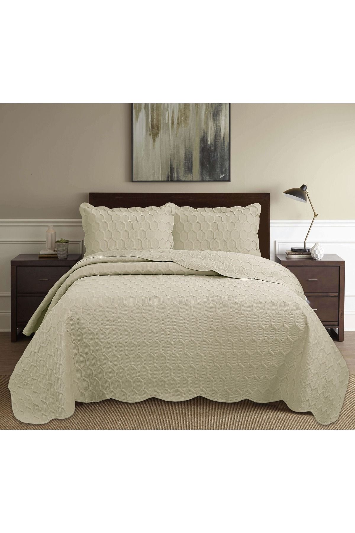 Bella Home Honey Comb 3D Çift Kişilik Yatak Örtüsü Seti (3 Parça) - 260x240 cm