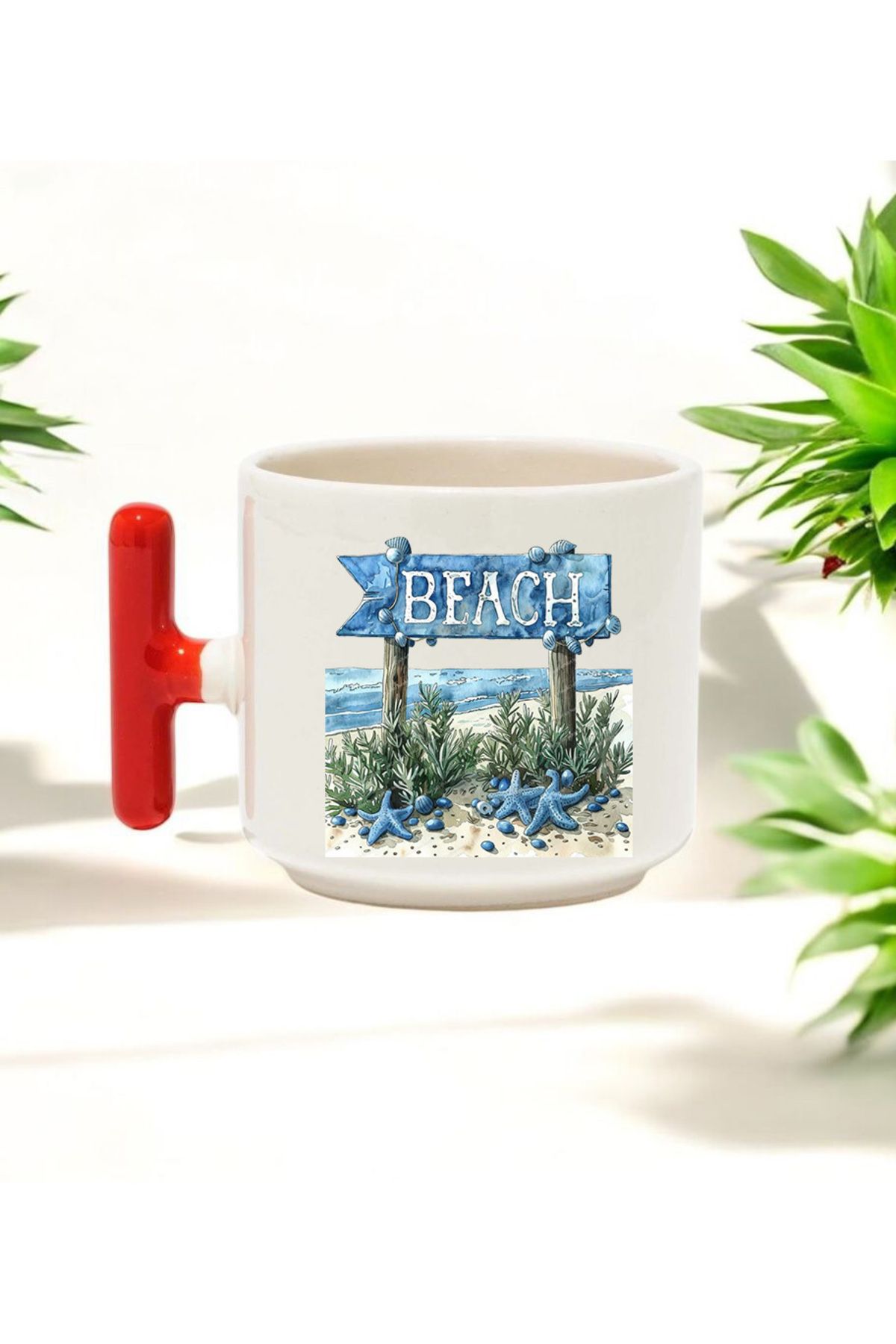 BB TRADE Beach T Kulplu Seramik Baskılı Kupa Bardak 250 ML
