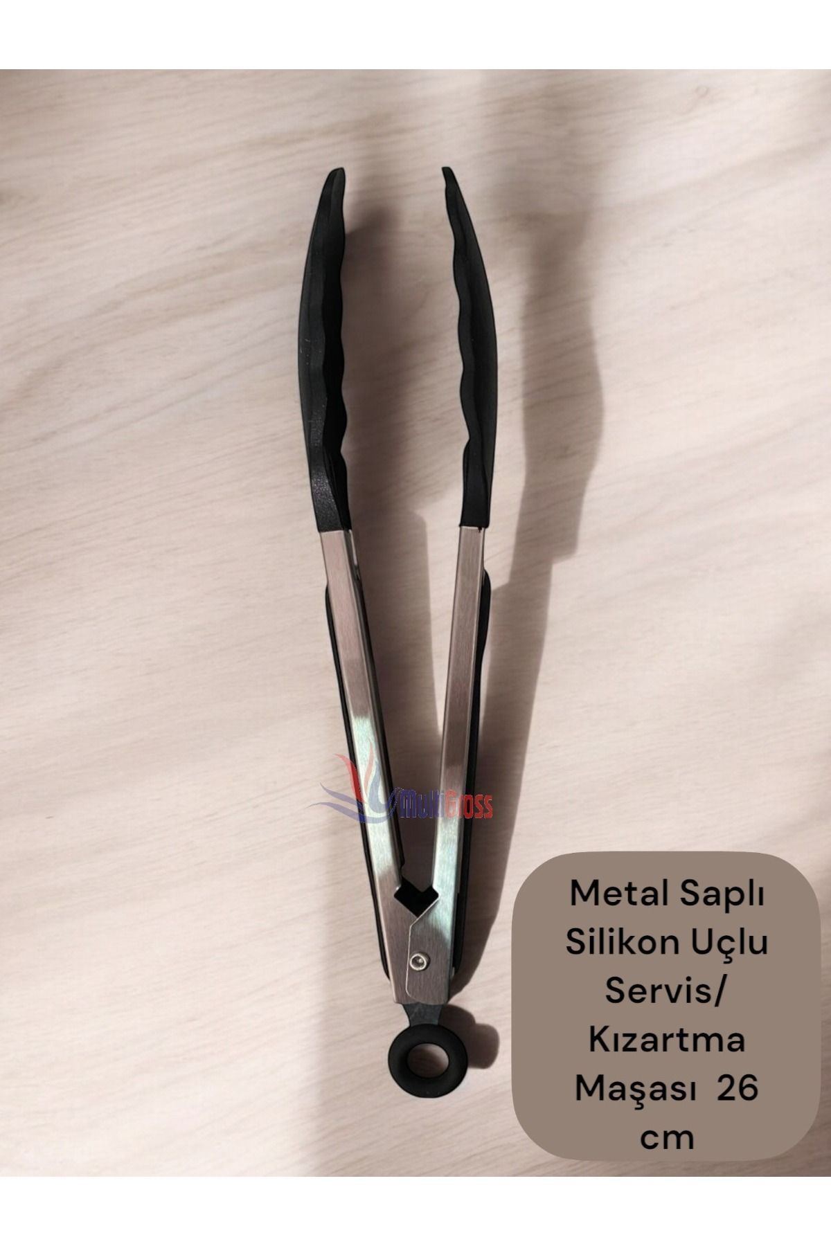 Multiamo Silikon Uçlu Siyah Metal Kızartma Maşası / Servis Maşası