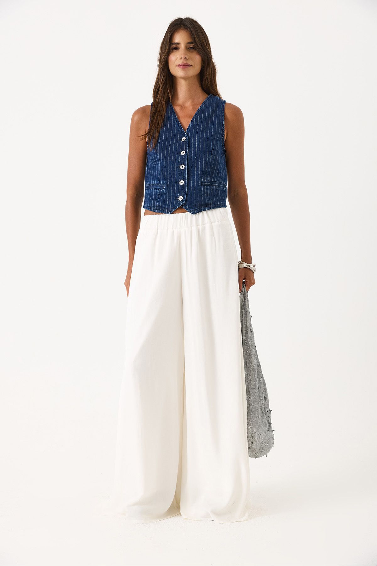VENA-Striped Dark Blue Jean Vest - Dark Blue 2