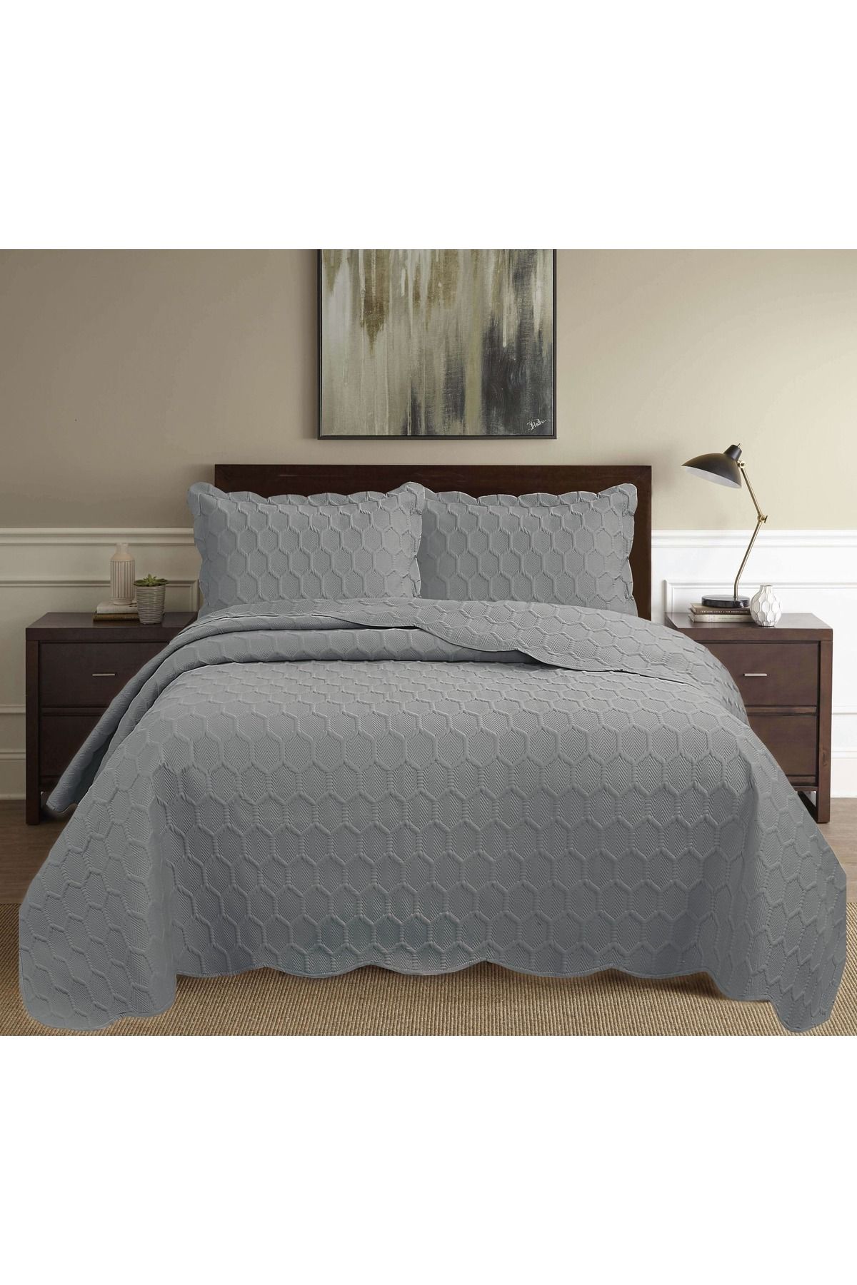 Bella Home Honey Comb 3D Çift Kişilik Yatak Örtüsü Seti (3 Parça) - 260x240 cm