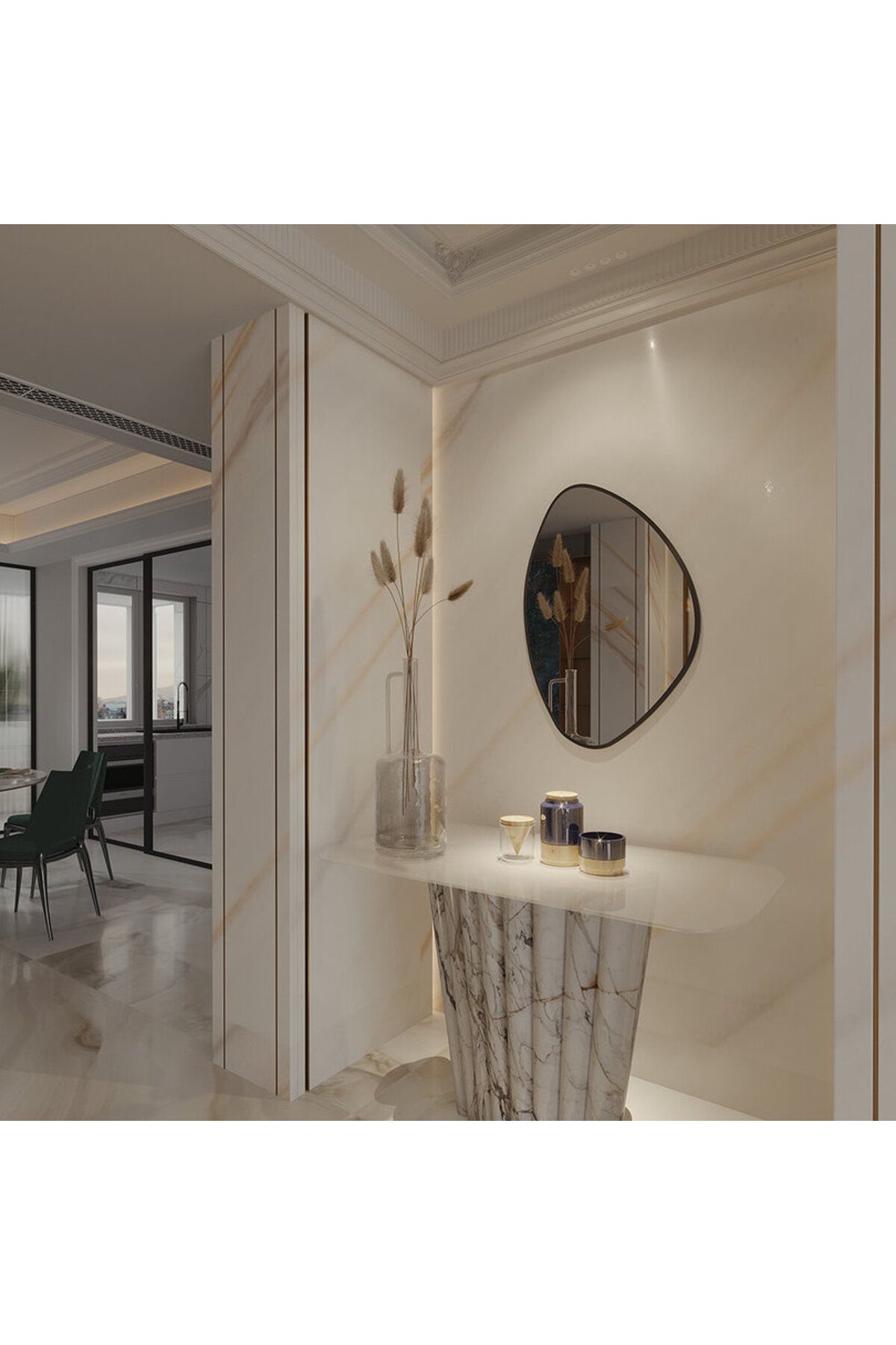 Aypars Atölye 50x73 cm Asimetrik Giriş Duvar Aynası – Siyah Çerçeveli Modern Ayna, Lüks Minimal Tasarım