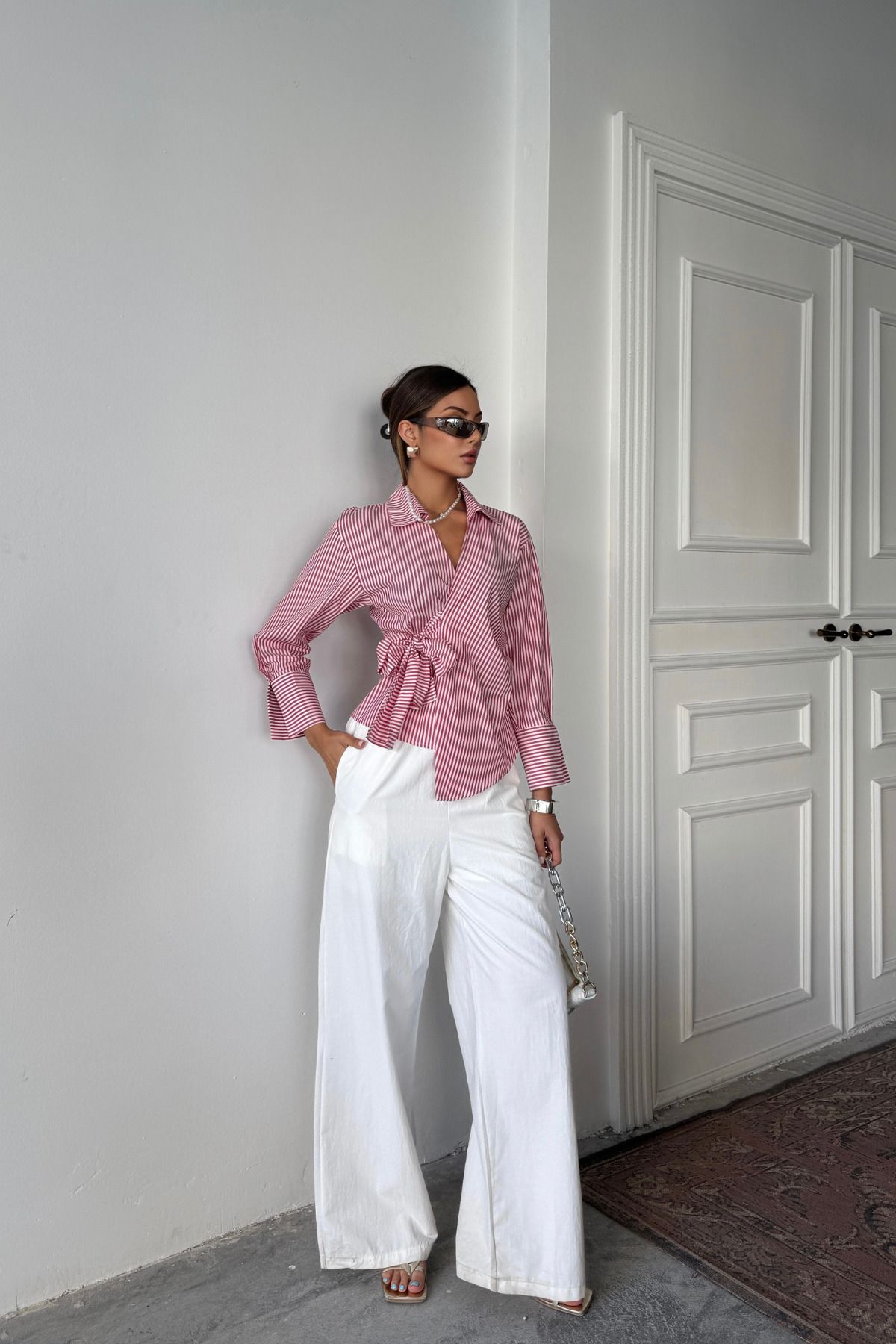 Store çizgili poplin gömlek