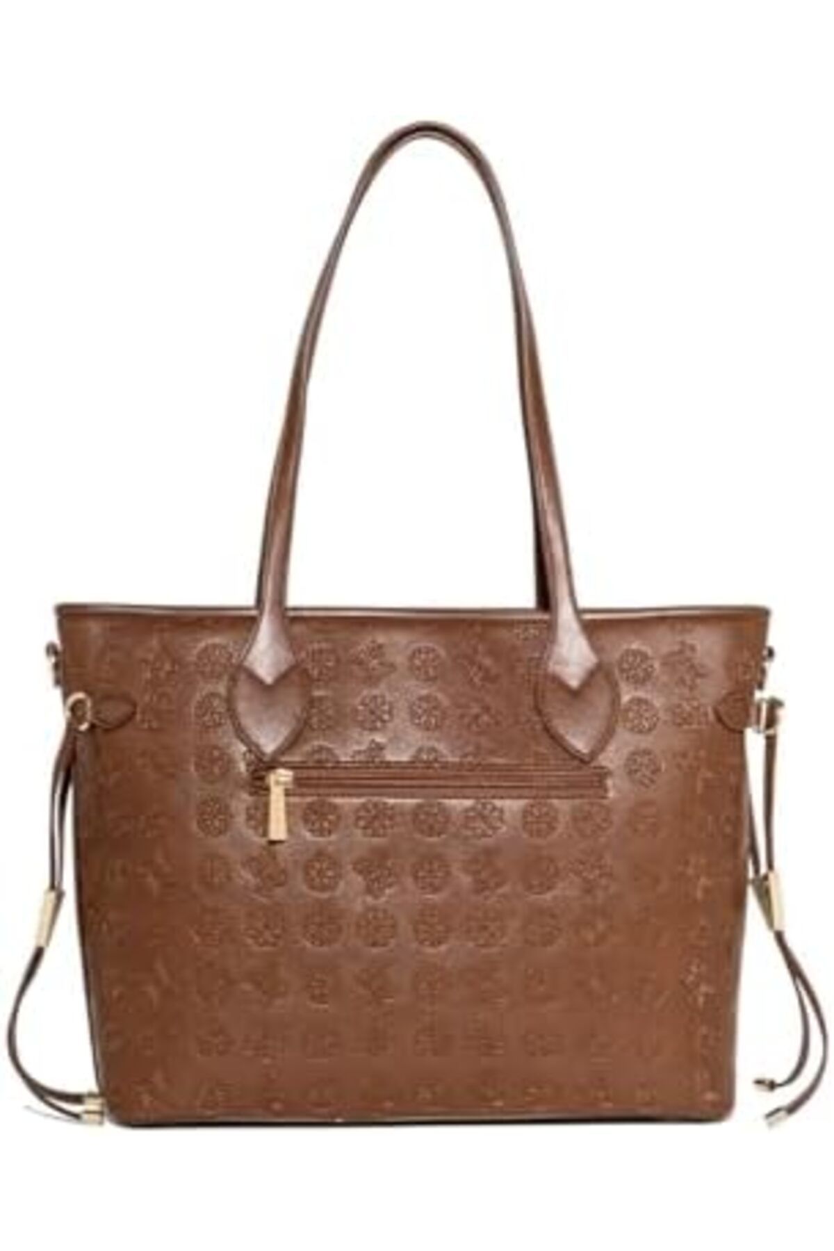 AMICA-Zaila Embossed Monogram Design Tote Bag Suitable For Work/university/travel In Tan/brown 3