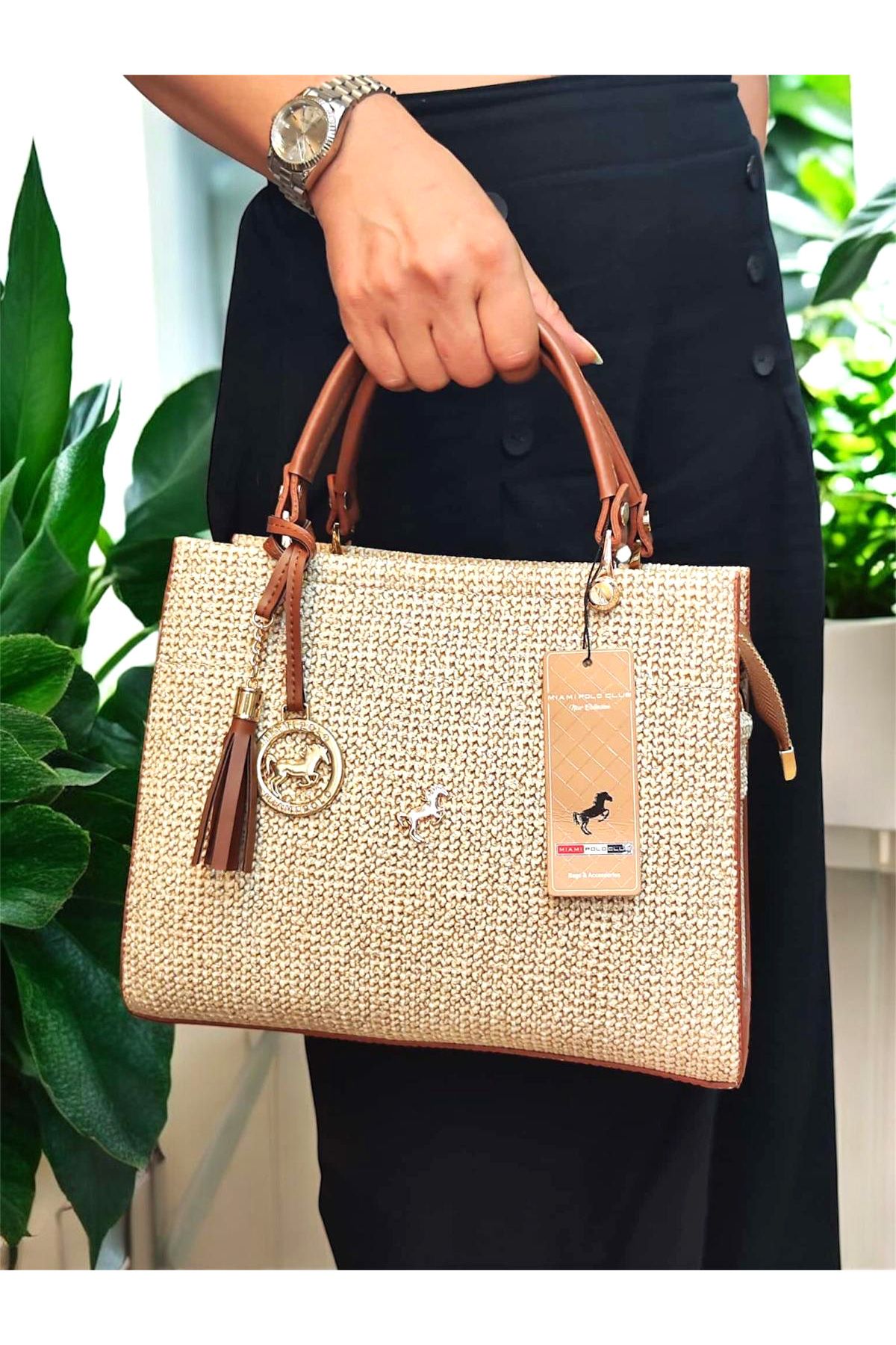 Miami Polo Kadın Hasır Görünümlü El Omuz Çantası