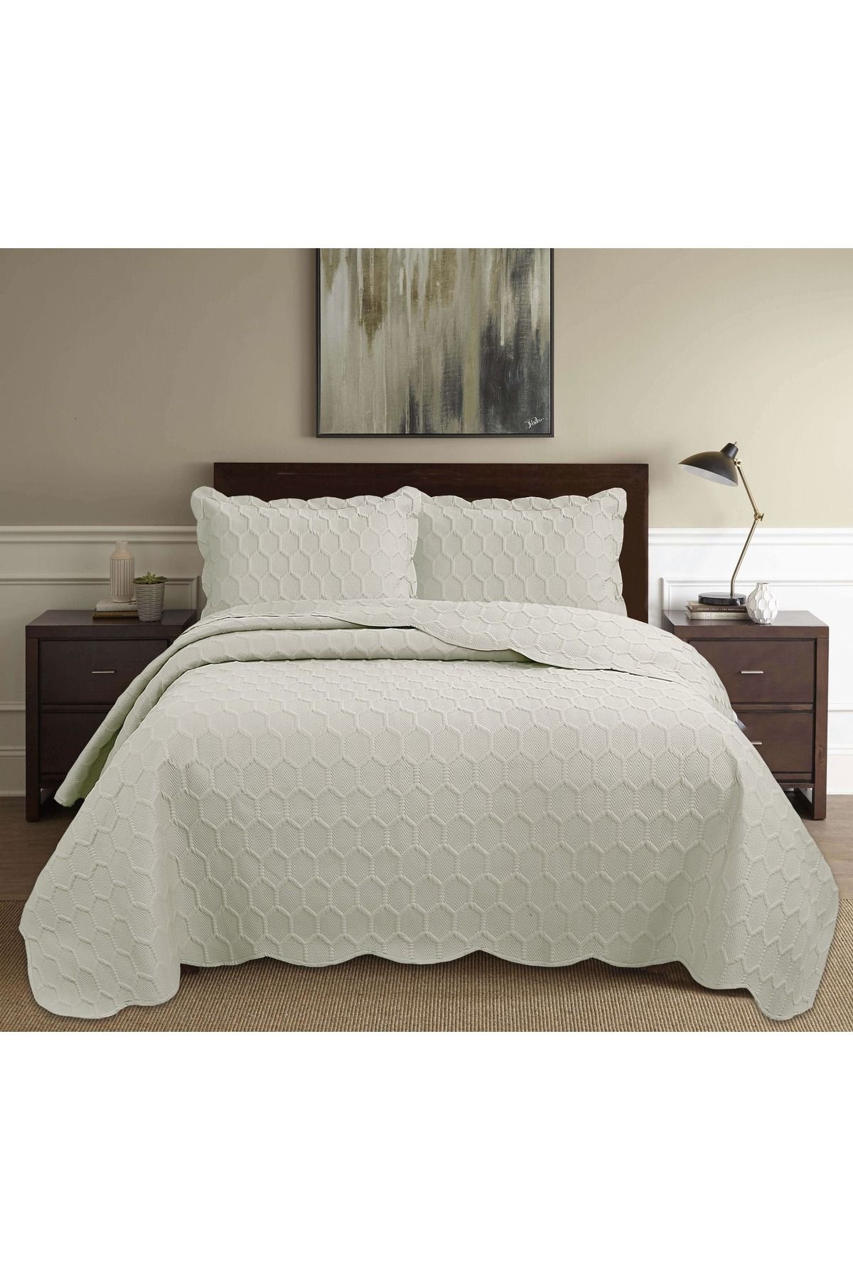 Bella Home Honey Comb 3D Çift Kişilik Yatak Örtüsü Seti (3 Parça) - 260x240 cm