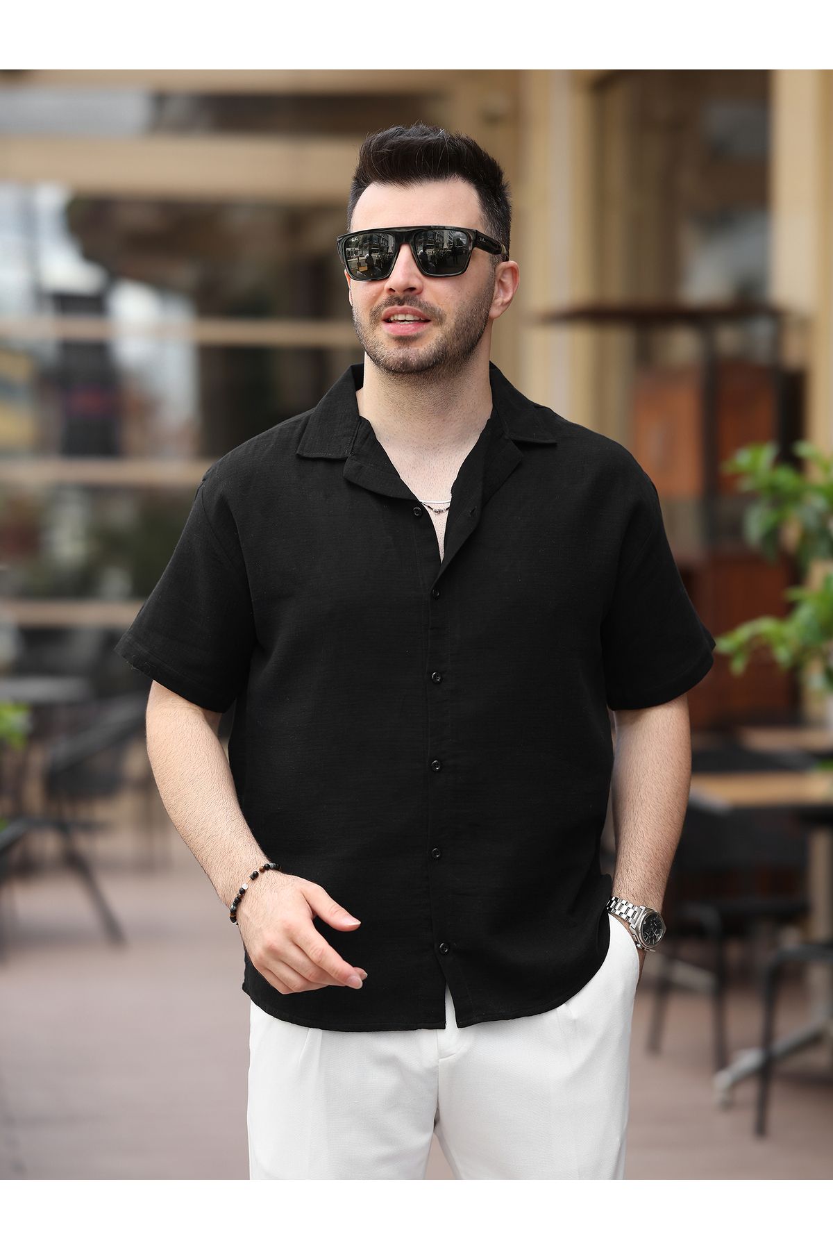 LUMAST Kısa Kollu Hafif Keten Gömlek