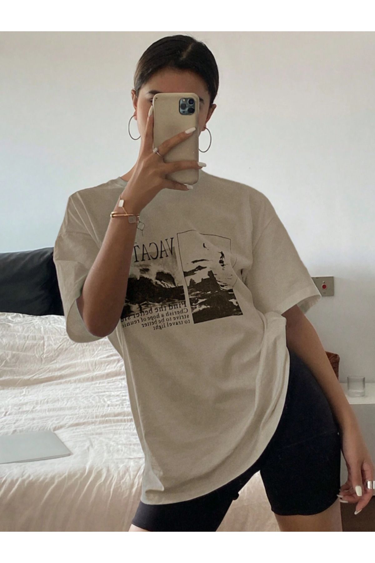COHERENT Unisex Erkek/Kadın VACATİON Özel Baskılı Oversize Pamuklu T-Shirt