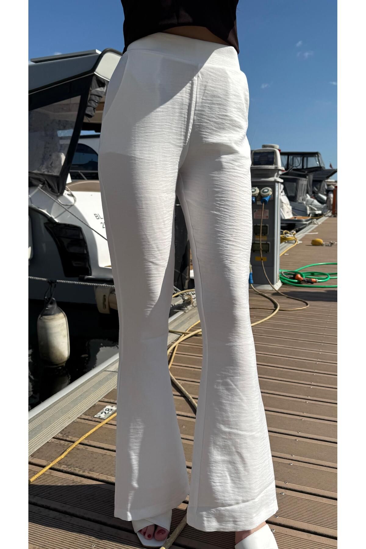 MODA İspanyol Paça Keten Pantalon