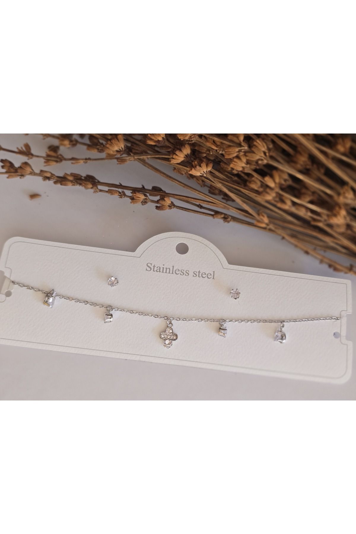 DEMİR ACCESORİES Kadın Çelik Takım Kolye Küpe Seti