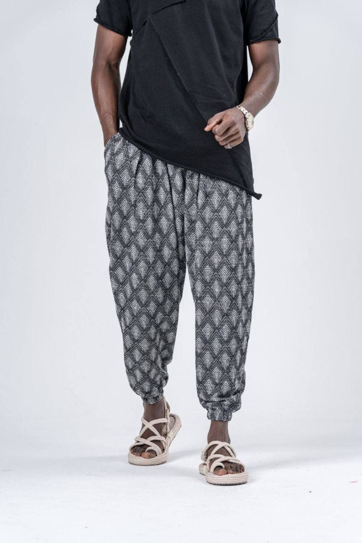 SUPERBLUE-Men's Summer Patterned Smoked Jogger Baggy Trousers 2