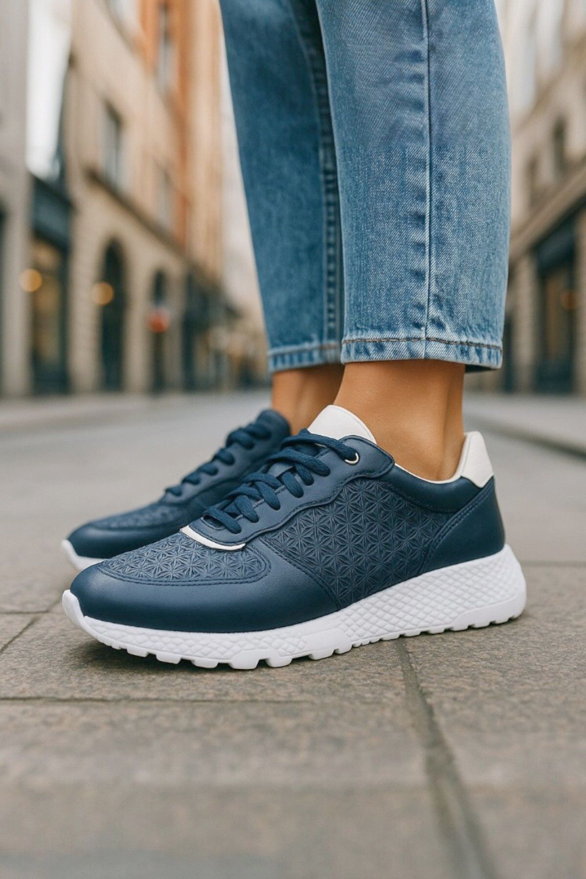 Lady Kadın Lacivert Hakiki Deri Rahat Konforlu Sneaker Günlük Ayakkabı