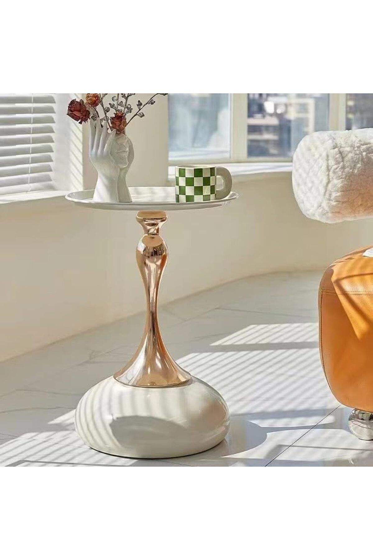 Generic-White Nordic Style Light Luxury Simple Round Table, Side Table, Metal Unique End Table 8
