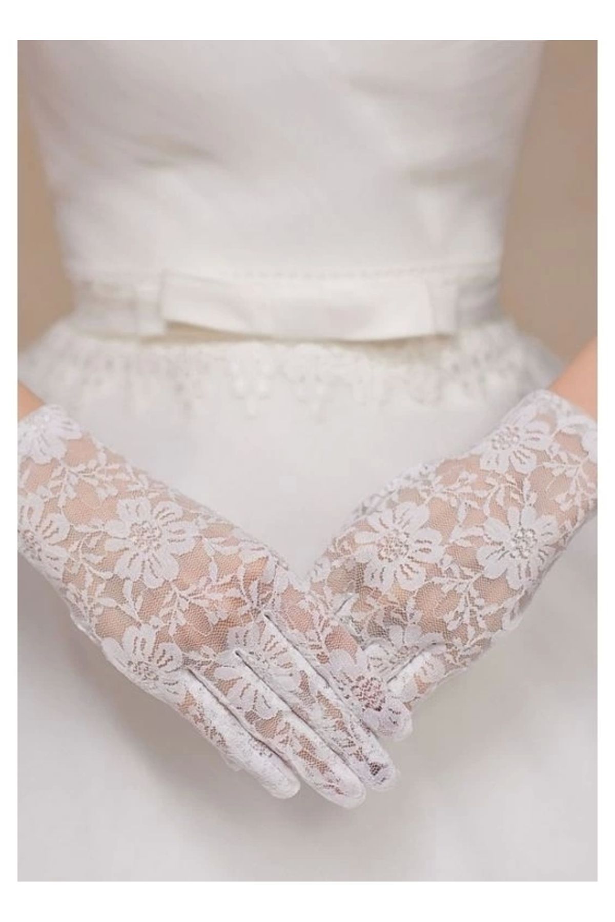 shop Beyaz Renk Kısa Dantelli Eldiven