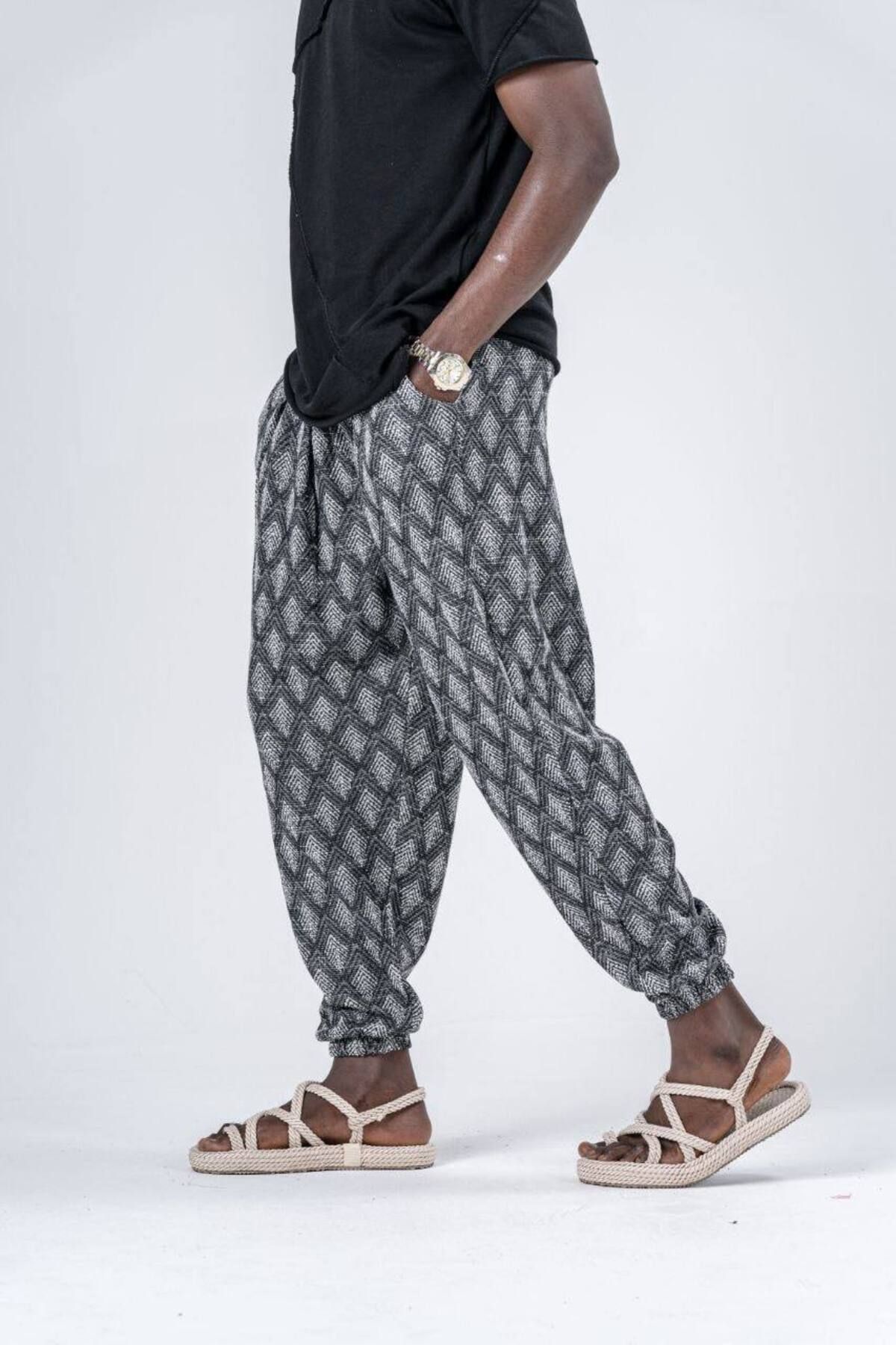 SUPERBLUE-Men's Summer Patterned Smoked Jogger Baggy Trousers 3
