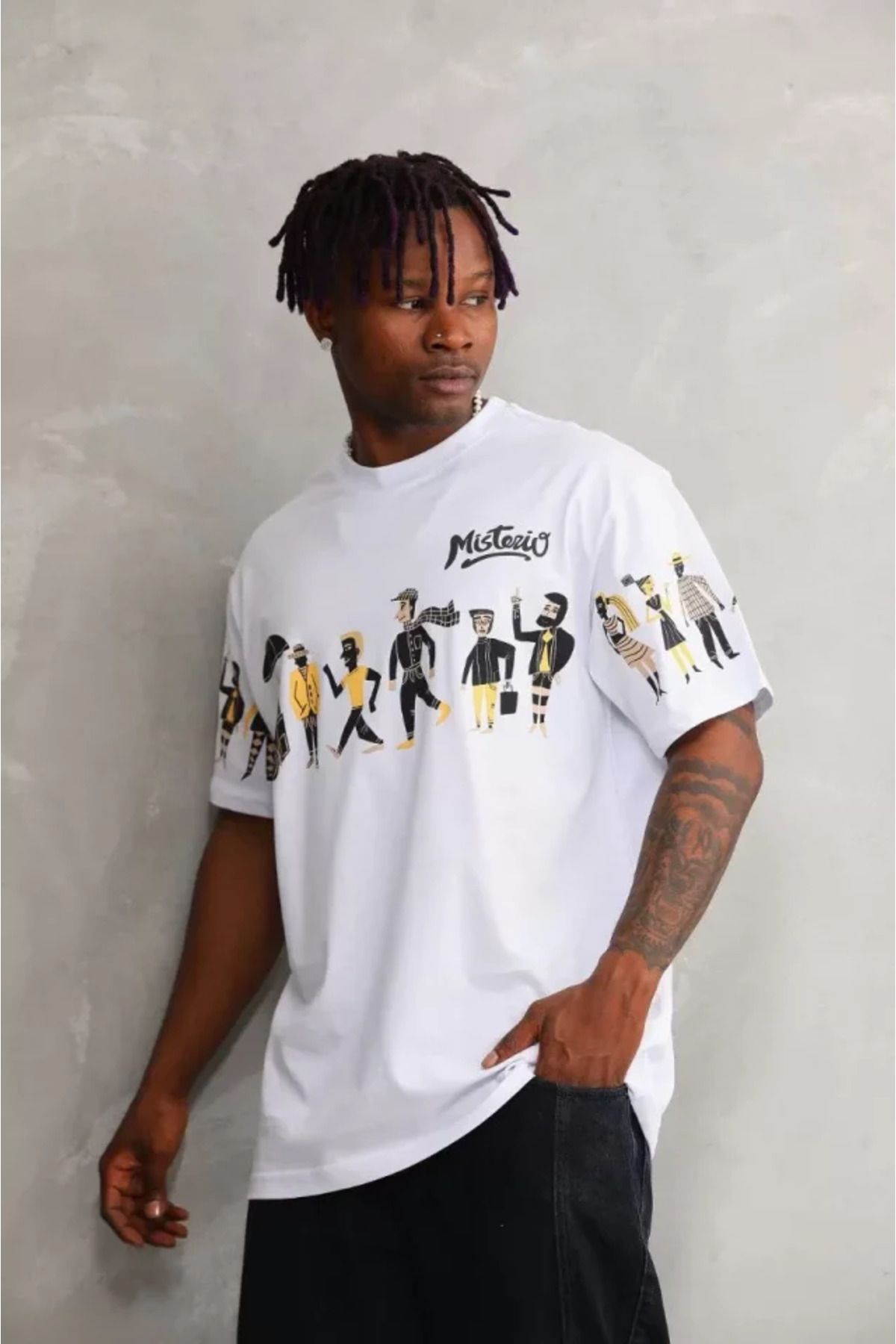ETİLER COLLECTION Unisex Bisiklet Yaka Baskılı Oversize T-Shirt - Beyaz