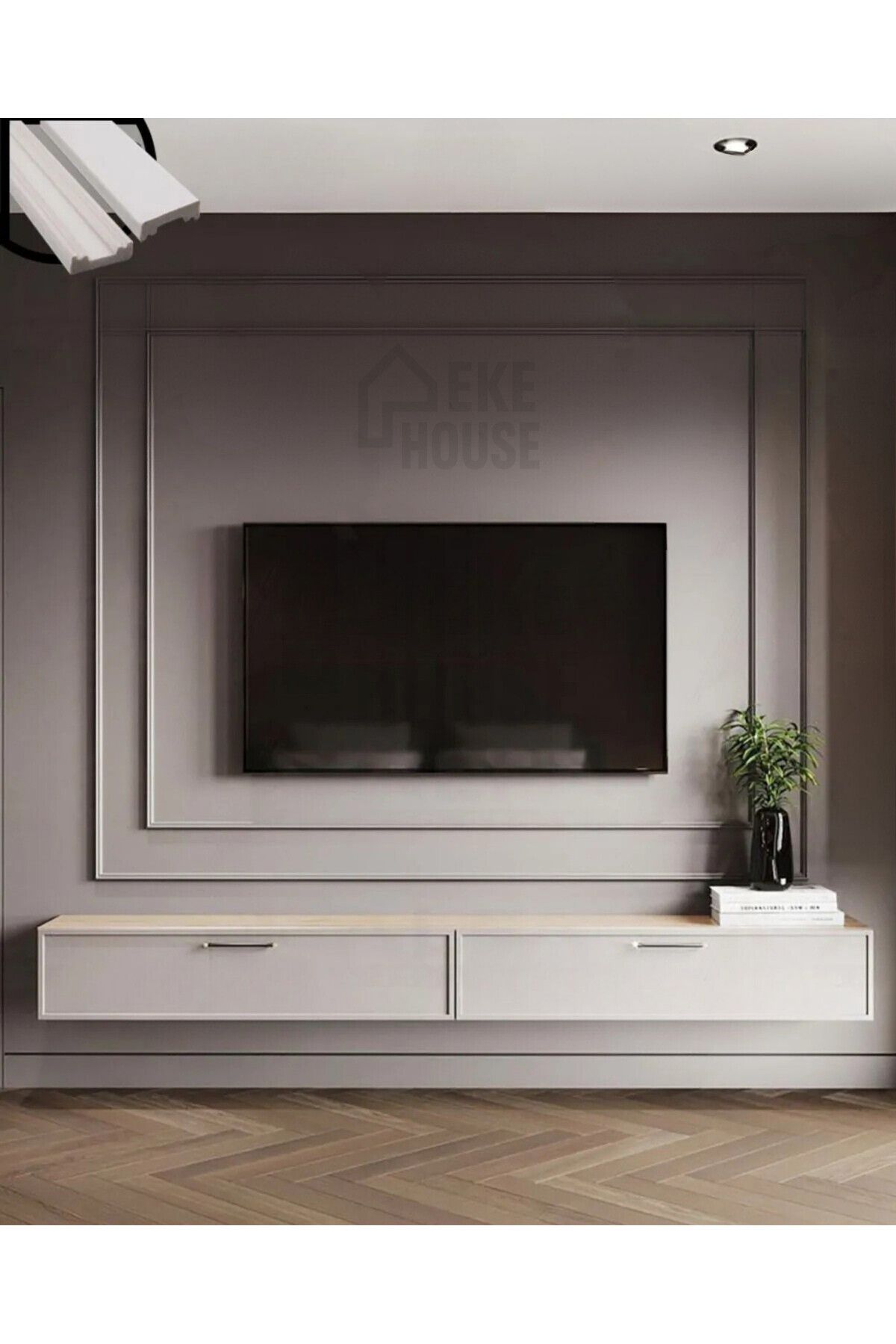 EKE HOUSE Tv Ünitesi Boyanabilir Çıta tasarımı Hazır Kesim Set (220*180cm 1 adet 180*140 cm 1 adet )