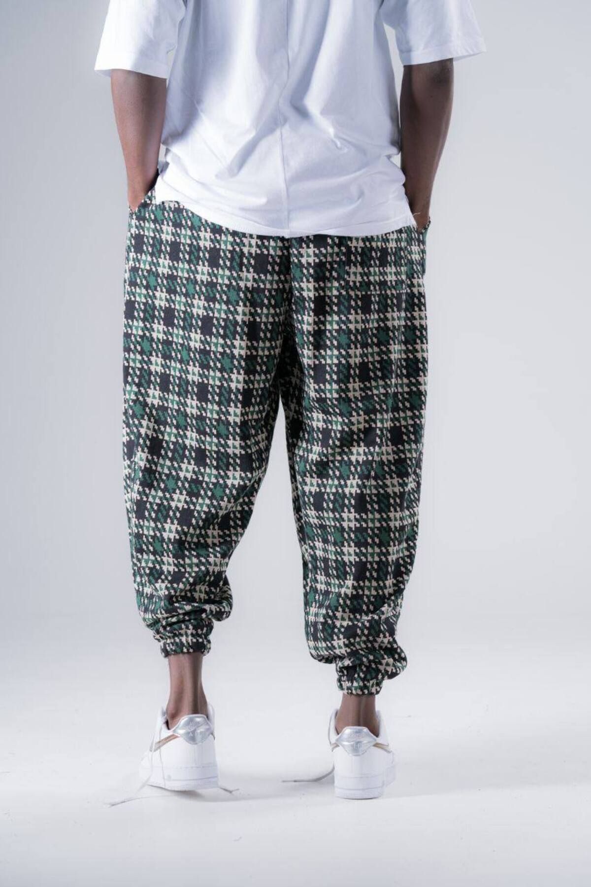 SUPERBLUE-Men's Summer Patterned Green Jogger Baggy Trousers 4