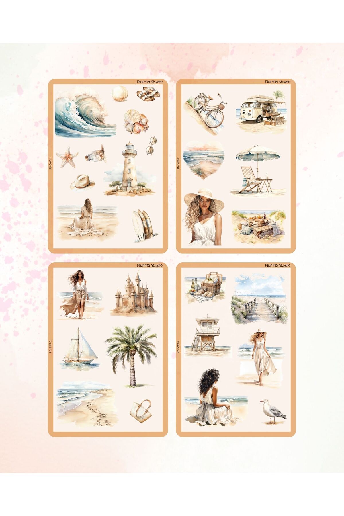 Flurina Studio Ocean Lover 4 Sayfa Şeffaf Sticker Seti