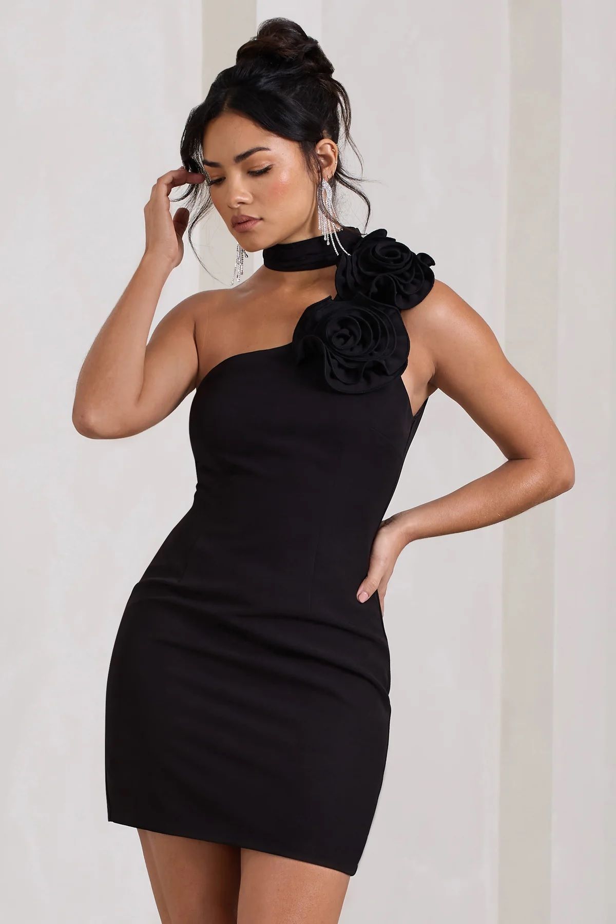 BirYıldızOl Choker Gül Detaylı Bodycon Mini Abiye Elbise