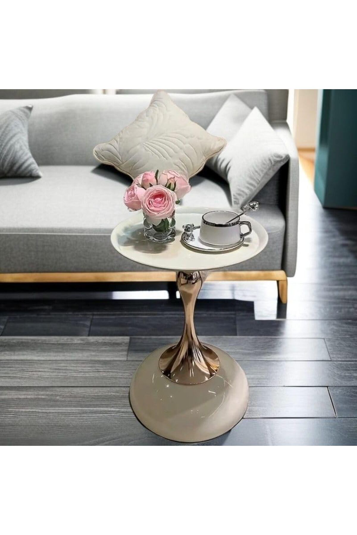 Generic-White Nordic Style Light Luxury Simple Round Table, Side Table, Metal Unique End Table 7
