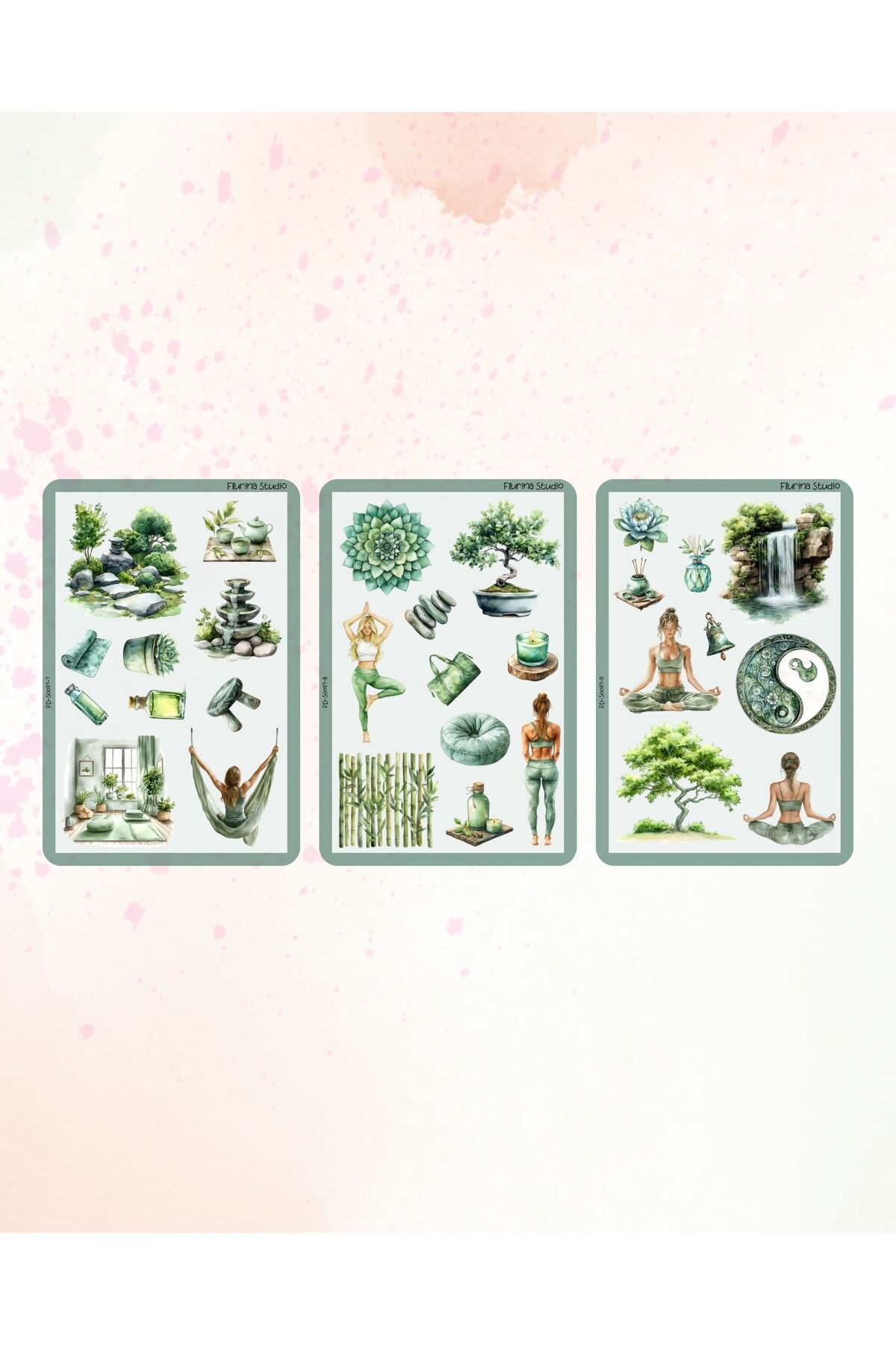 Flurina Studio Yeşil Yoga 3 Sayfa Şeffaf Sticker Seti