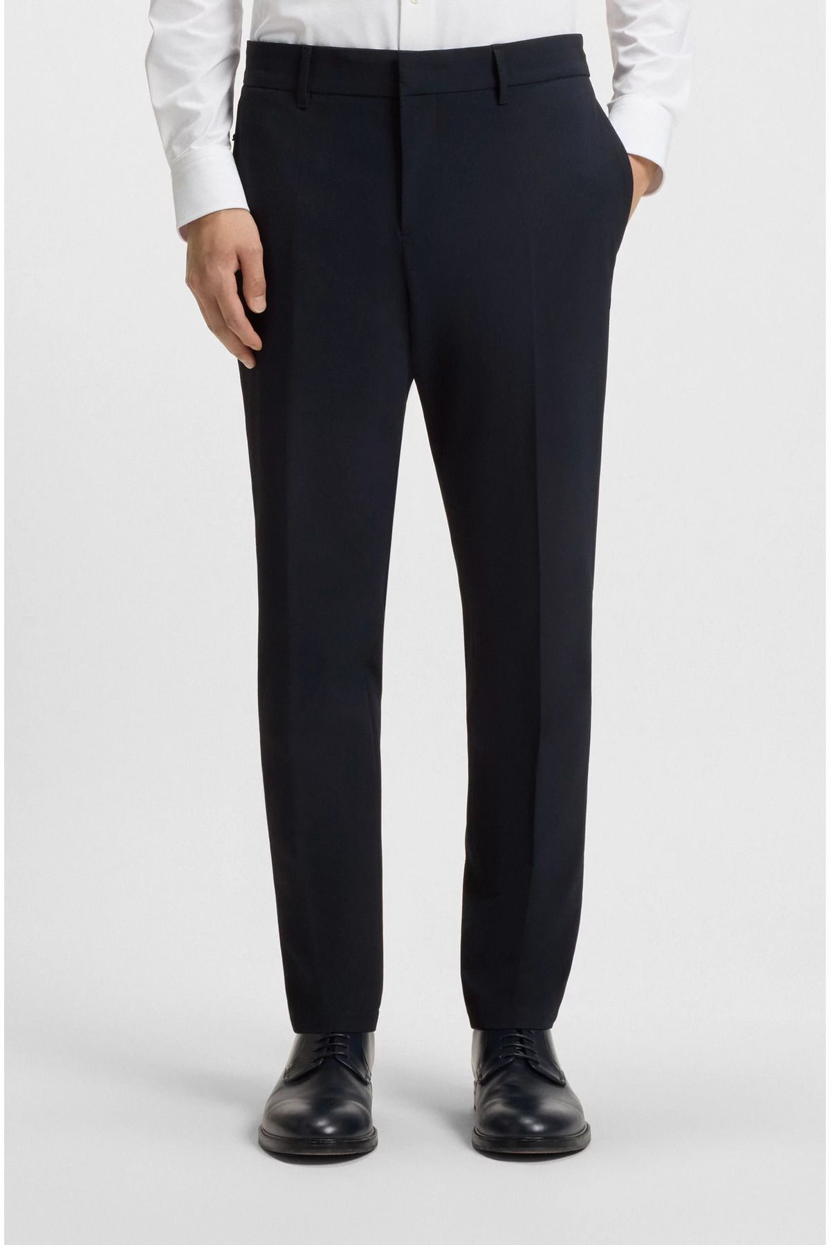 BOSS Erkek Yüksek Bel Slim Fit Kanca ve Fermuar Kapatma Lacivert Pantolon 50543570-404