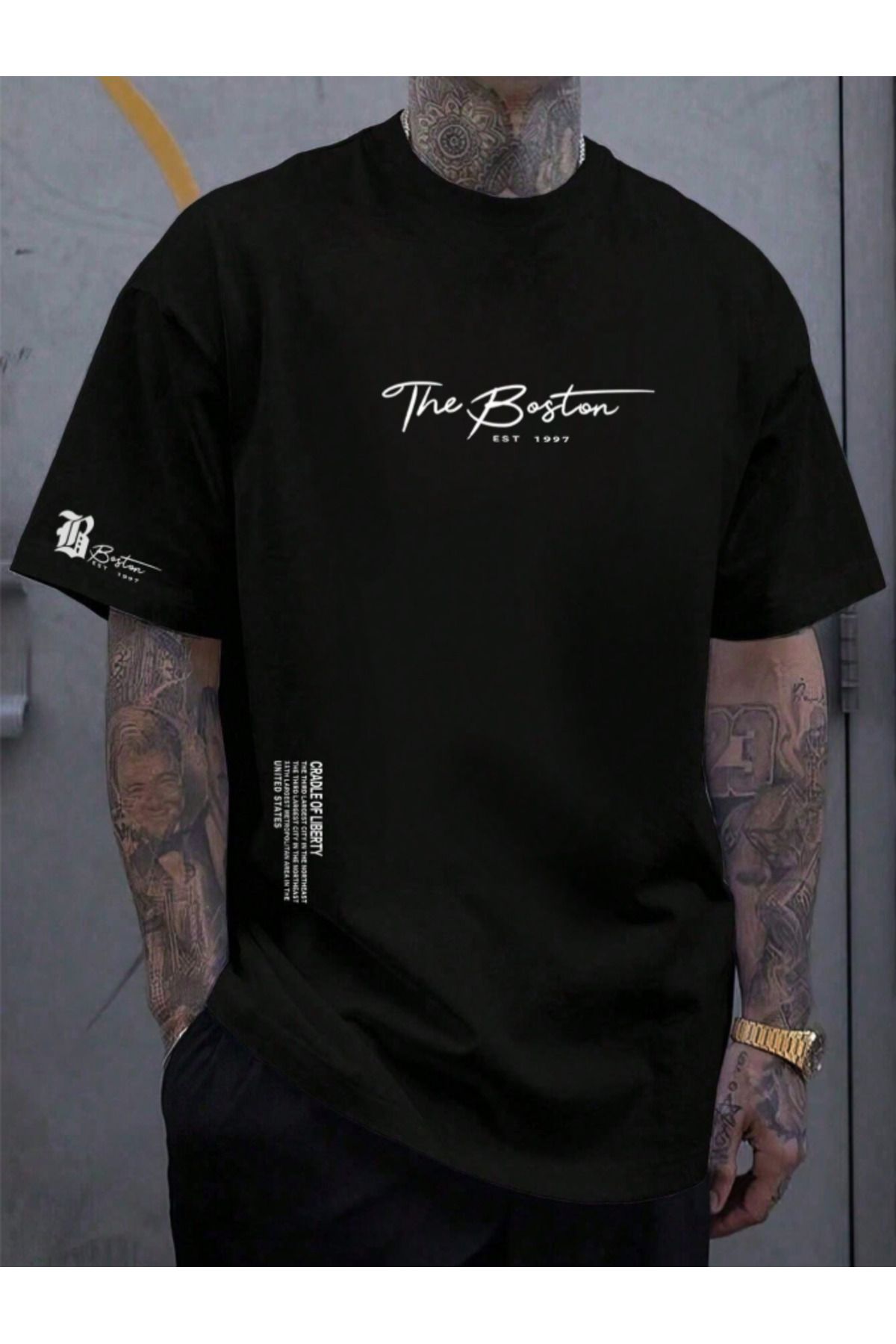 COHERENT Unisex Erkek/Kadın BOSTON Özel Baskılı Oversize Pamuklu T-Shirt