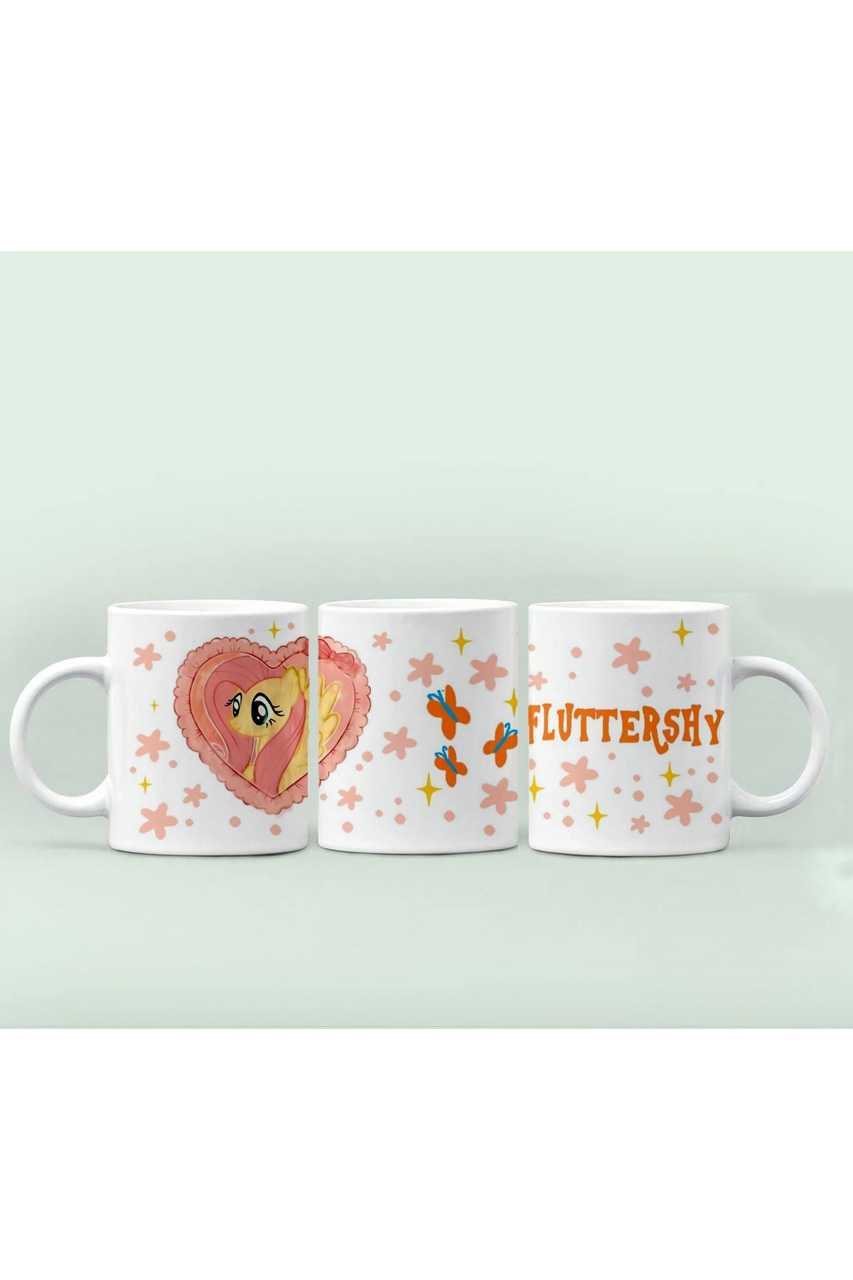 GünayStore My Little Pony Fluttershy-Pinkie Pie-Rainbow Baskılı Kahve Kupası 300 ml