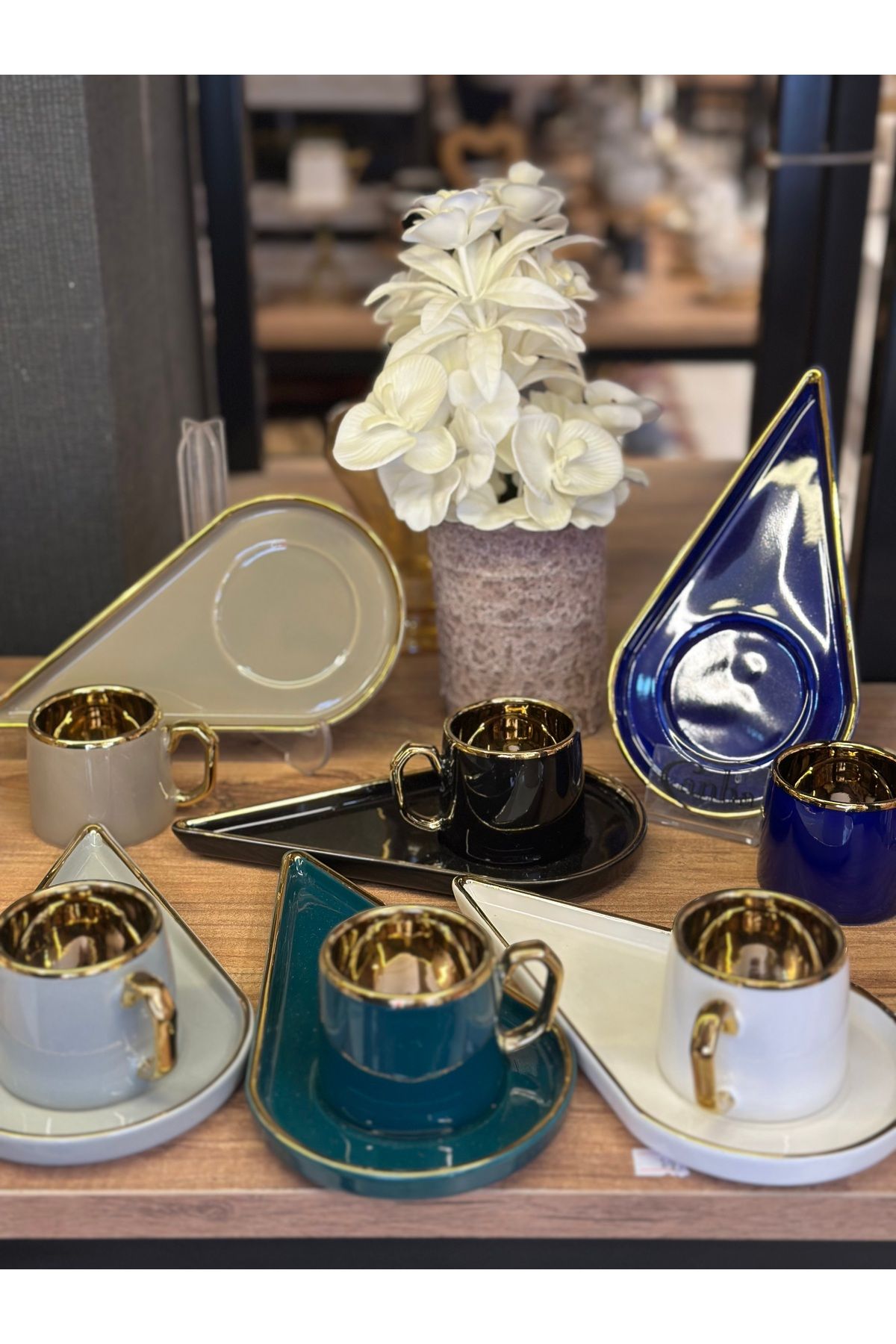 shop 6 kişilik yağmur damlası porselen fincan takımı sunumlu