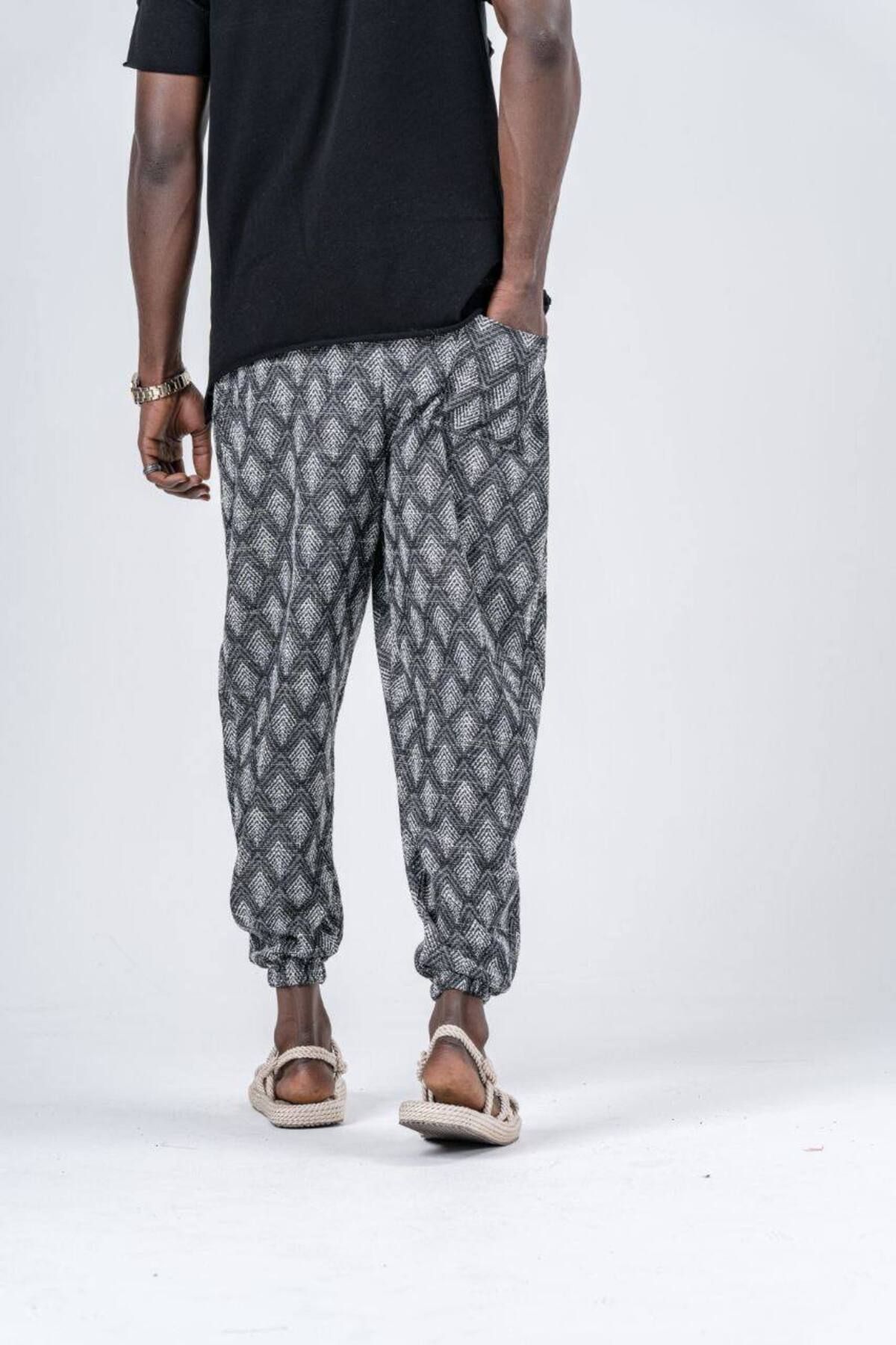 SUPERBLUE-Men's Summer Patterned Smoked Jogger Baggy Trousers 5