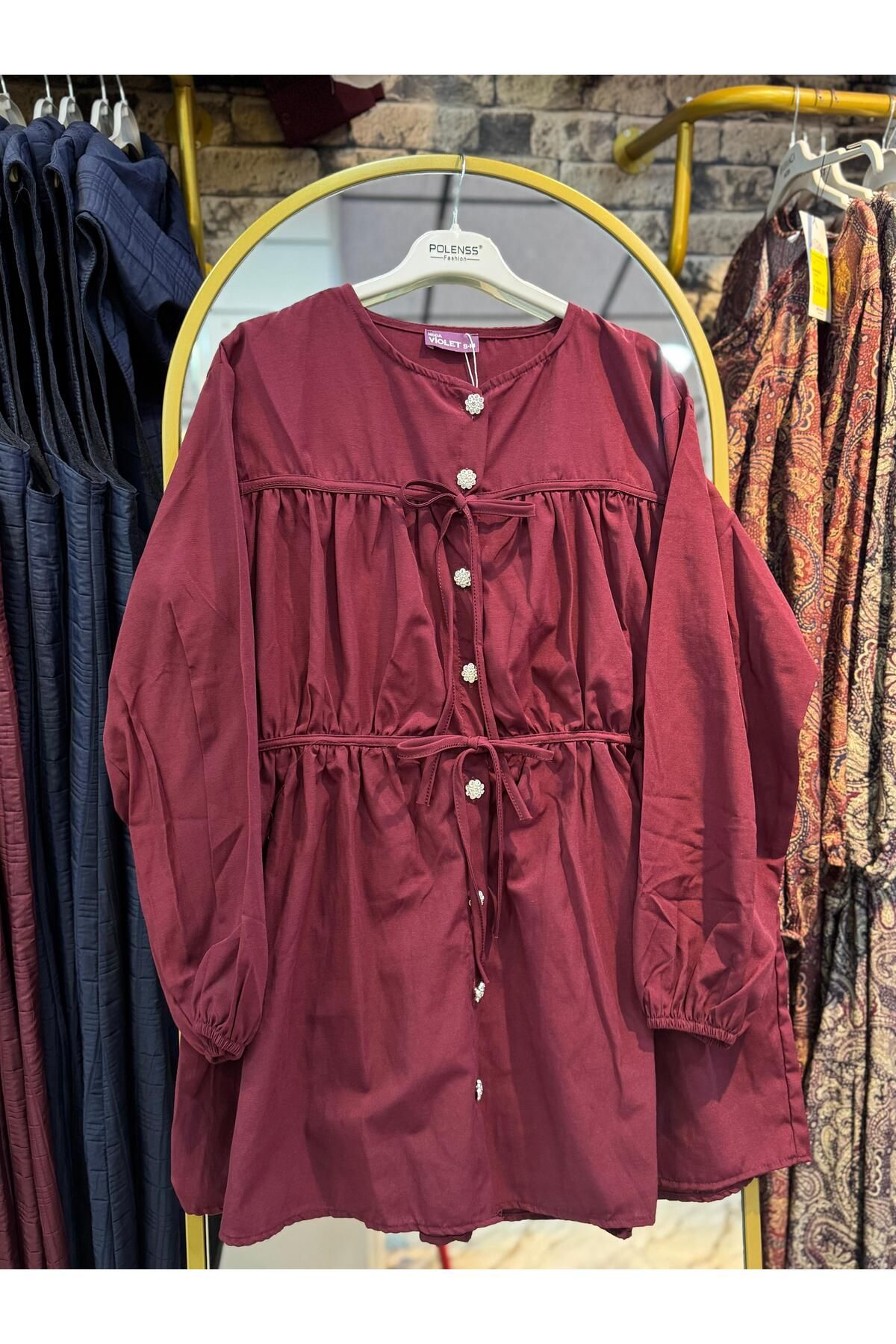 MODA AKGÜN BÜZGÜLÜ FİYONKLU TERİCOTON GÖMLEK