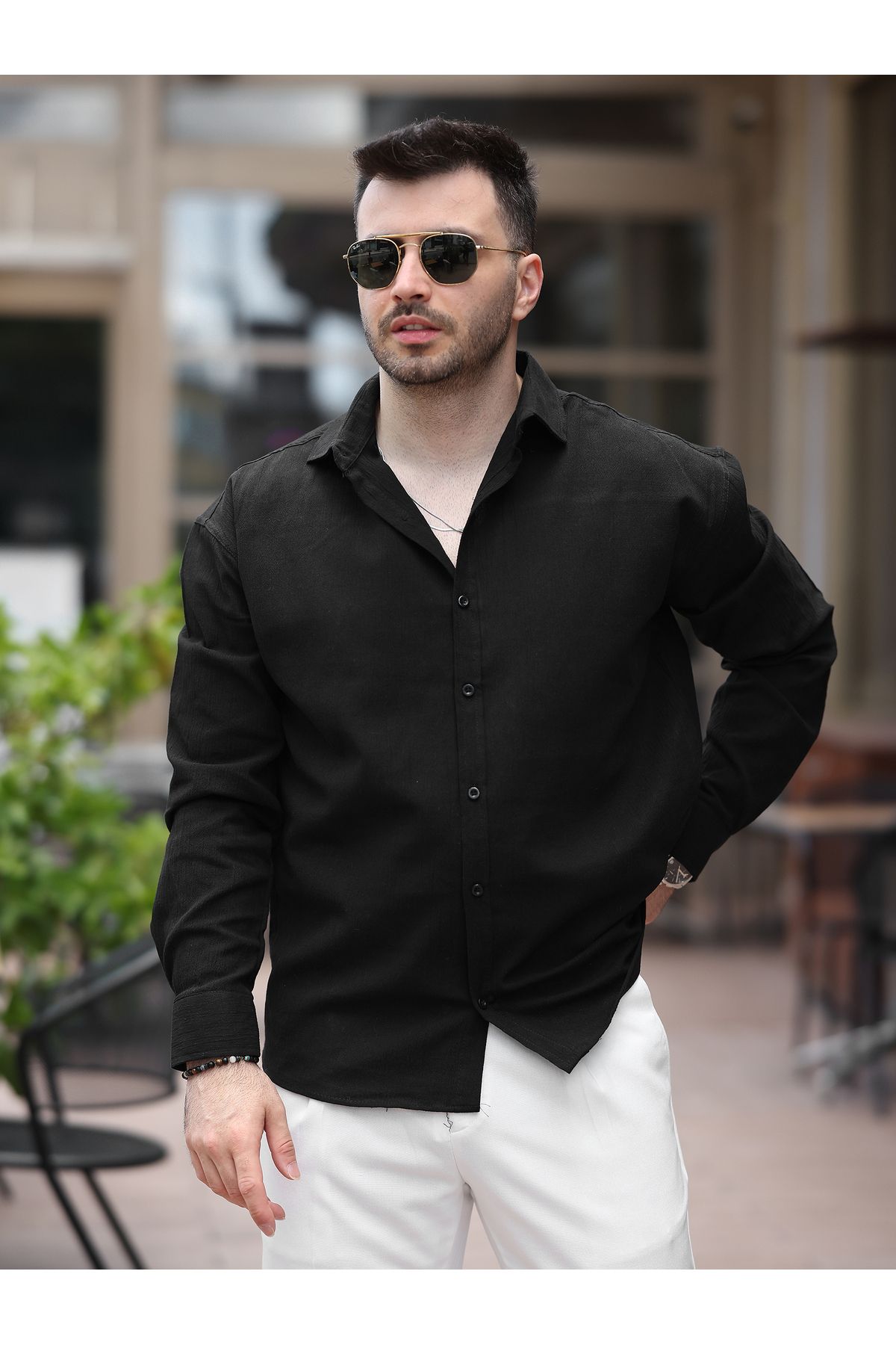 BASEL.CO Erkek Relax Fit Muslin/Keten Gömlek