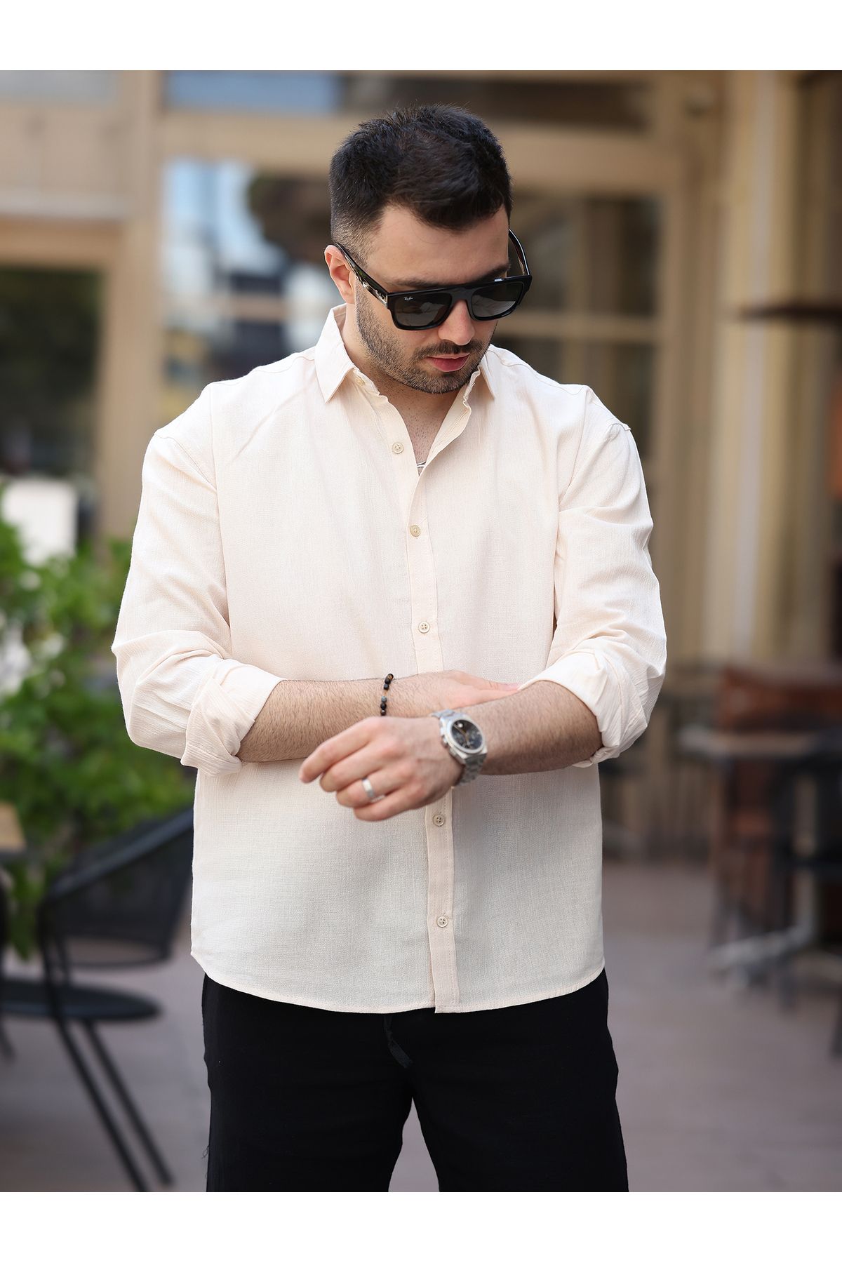 BASEL.CO Erkek Relax Fit Muslin/Keten Gömlek