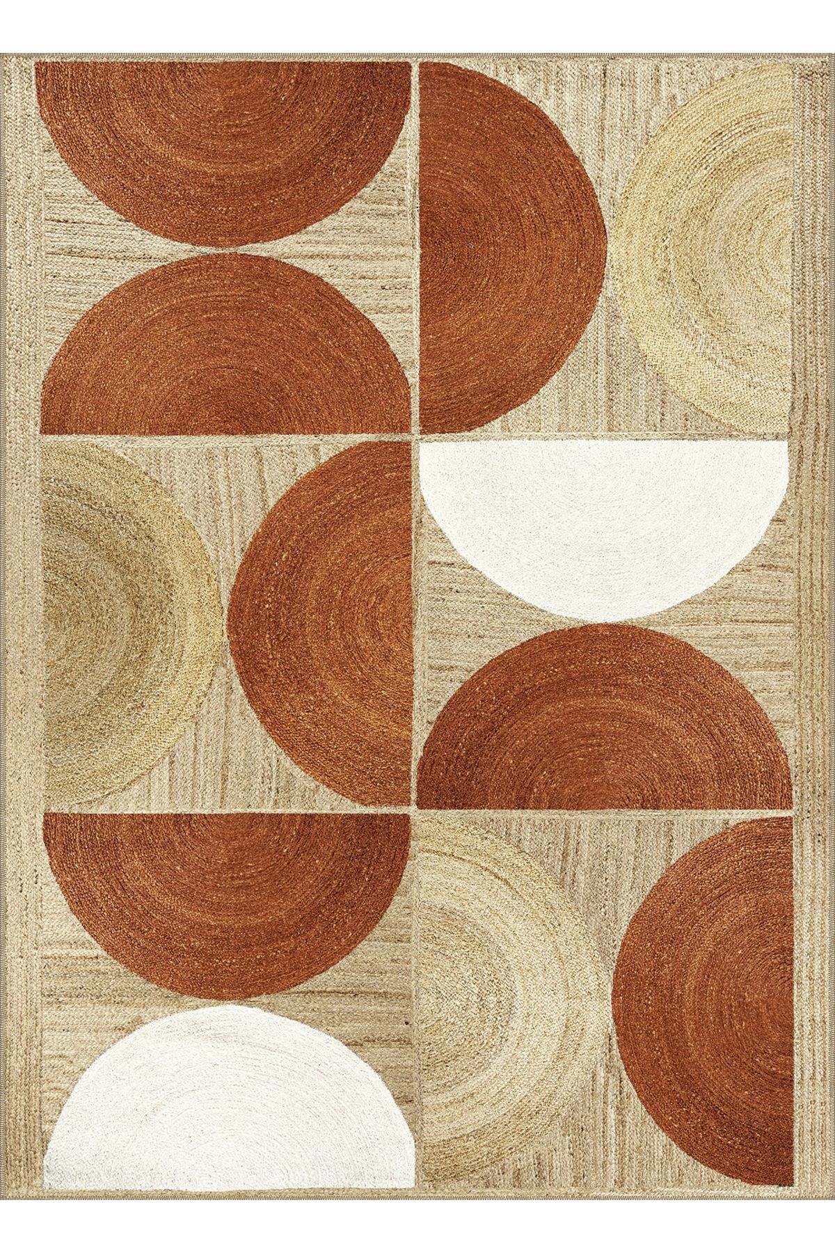 Rugs Modern Halı Kemal Koleksiyonu Kahve Bej Tonlarda Geometrik Desenli Dokuma Taban Dekoratif Halı kemal77