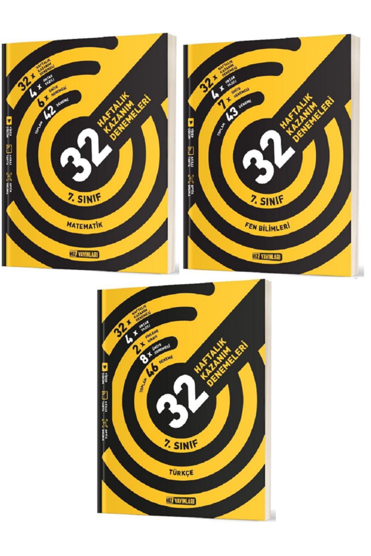 Evrensel İletişim Yayınları 7.Sınıf Hız Yayınları Matematik + Türkçe + Fen Bilimleri 32 Haftalık Kazanım Denemeleri / 3 KİTAP