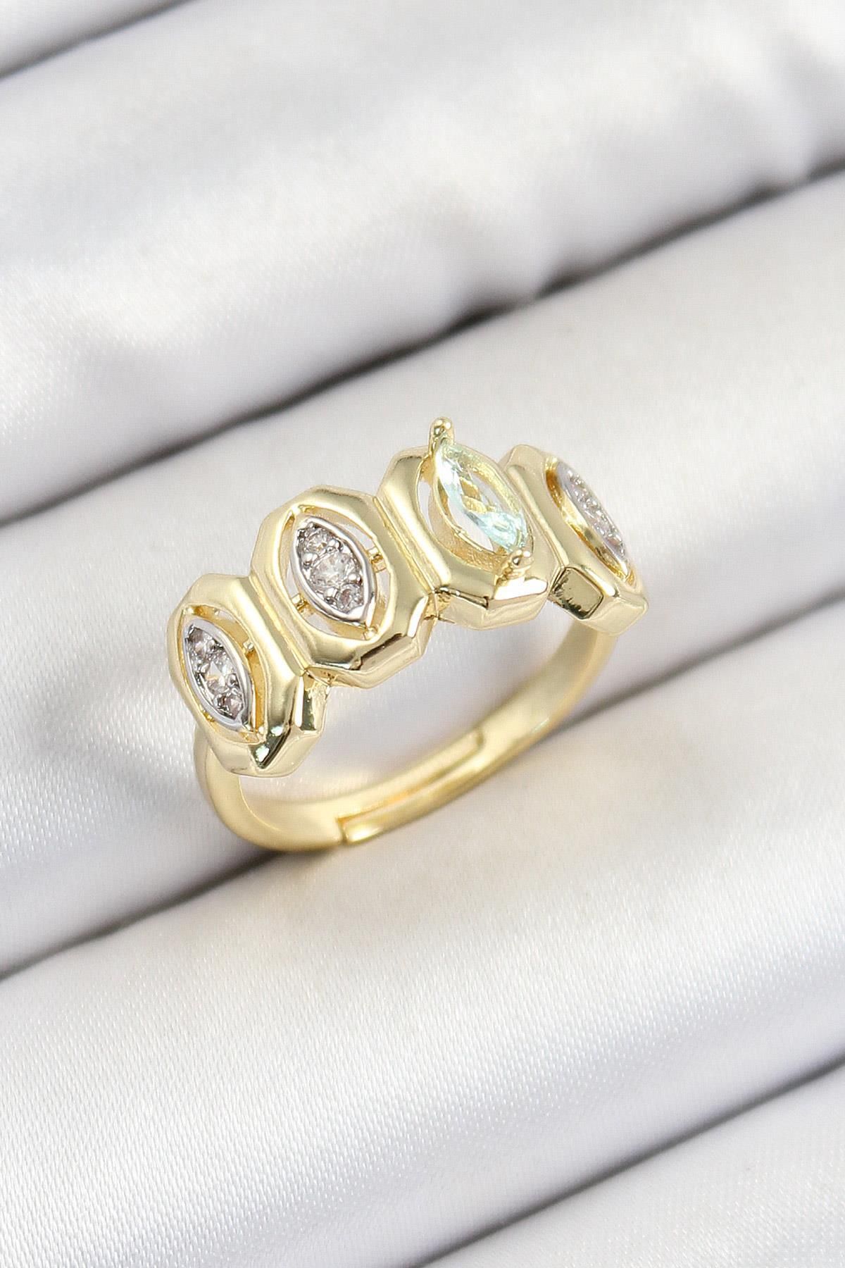 Celira Pirinç Zirkon Taşlı Damla Model Gold Renk Kadın Yüzük