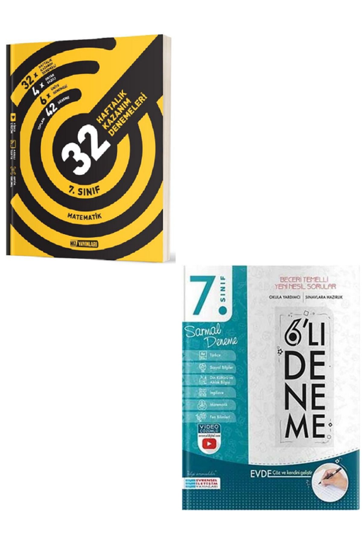 Evrensel İletişim Yayınları 7.Sınıf Hız Yay Matematik 32 Haftalık Kazanım Denemeleri + Evrensel 6'Lı Sıralı Deneme / 2 KİTAP