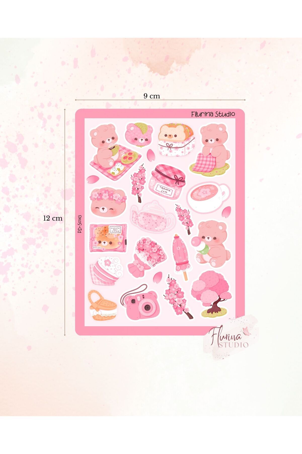 Flurina Studio Sakura Picnic Bear Şeffaf Sticker Sayfası