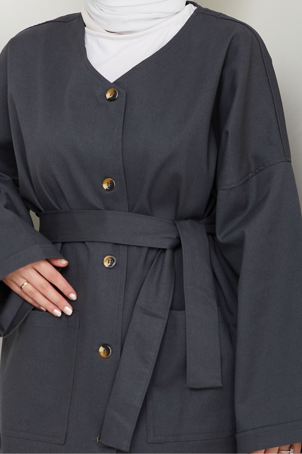 Bestenur Kemerli Ceket Pantolon Gabardin Takım 1557 - Antrasit