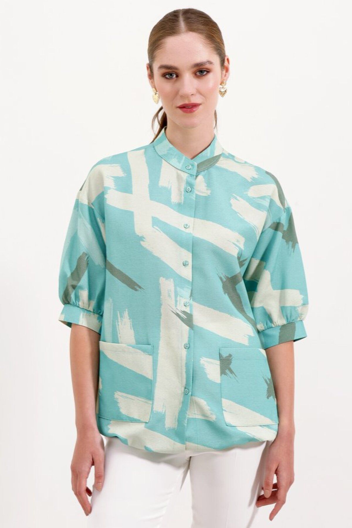 ETİLER COLLECTION 20226 Desenli Oversize Gömlek - Mint